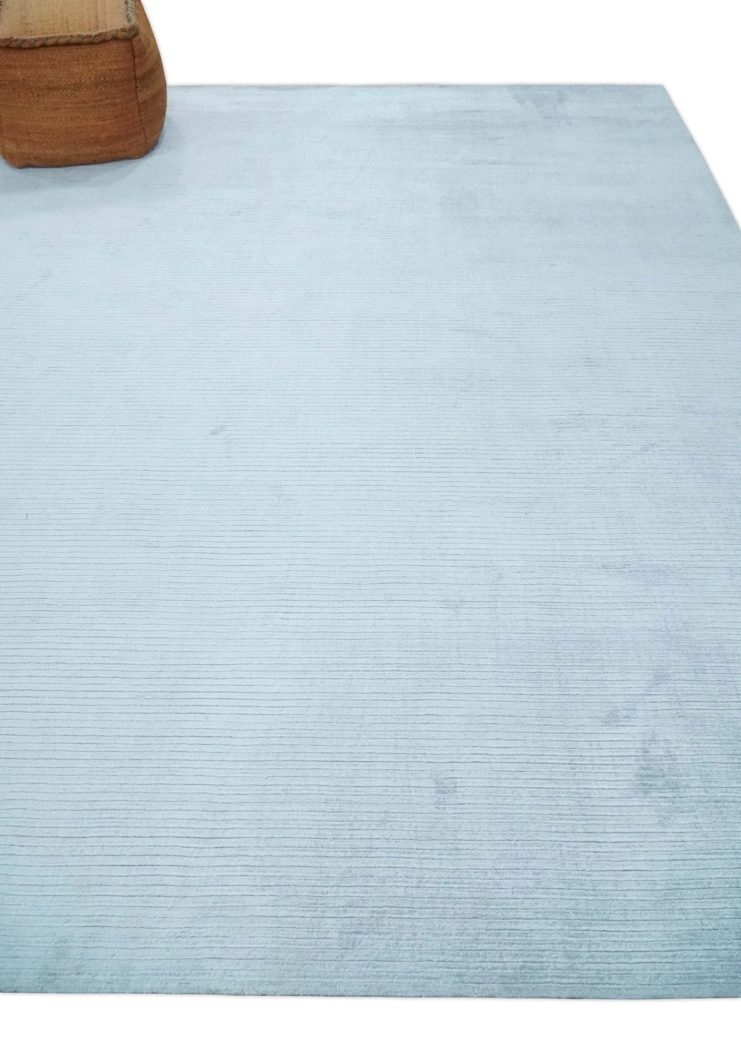 8x10 Solid Plain Blue, Silver Hand Loomed Modern Scandinavian Art Silk Loop Cut Area Rug - Image 3