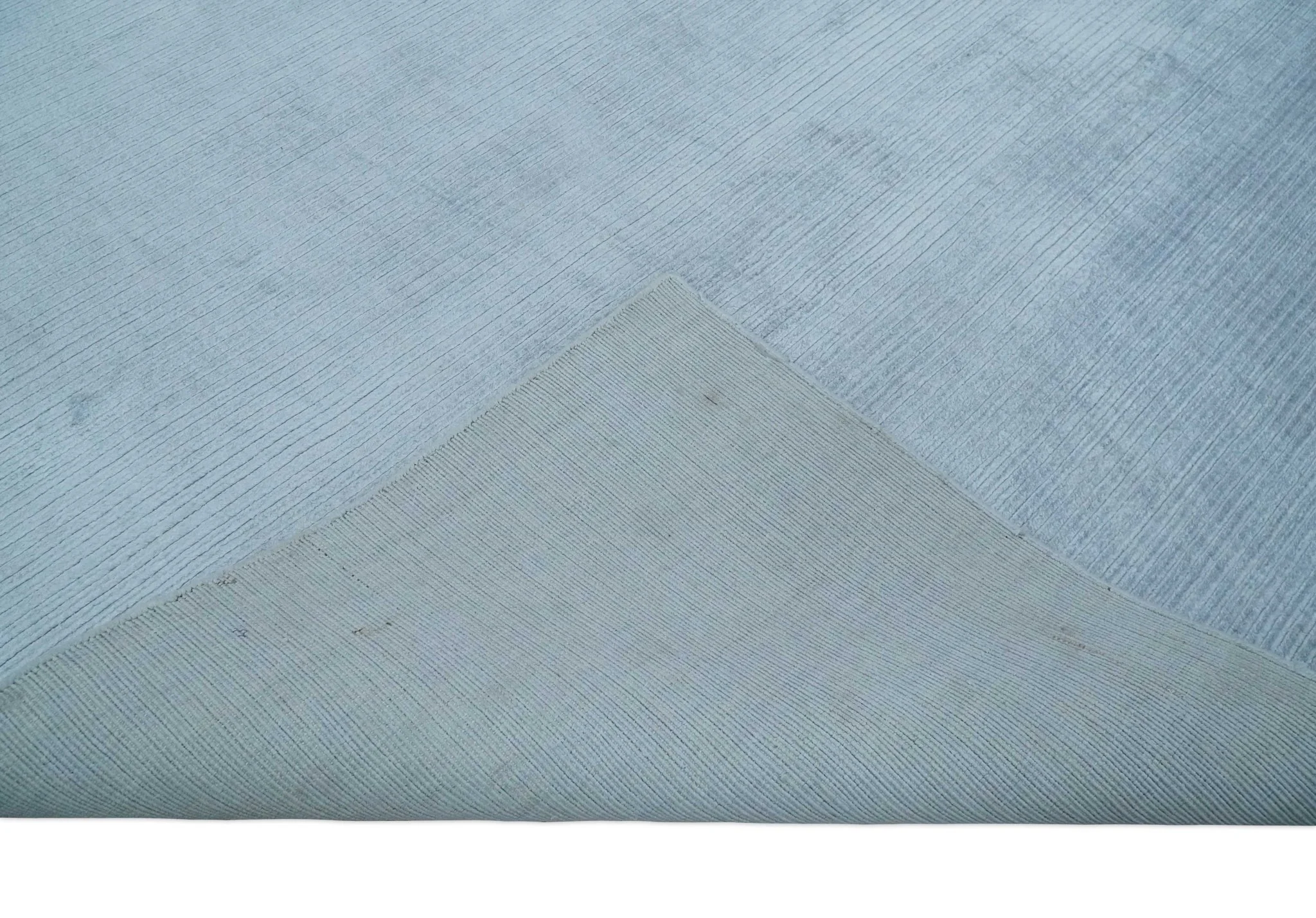8x10 Solid Plain Blue, Silver Hand Loomed Modern Scandinavian Art Silk Loop Cut Area Rug - Image 7