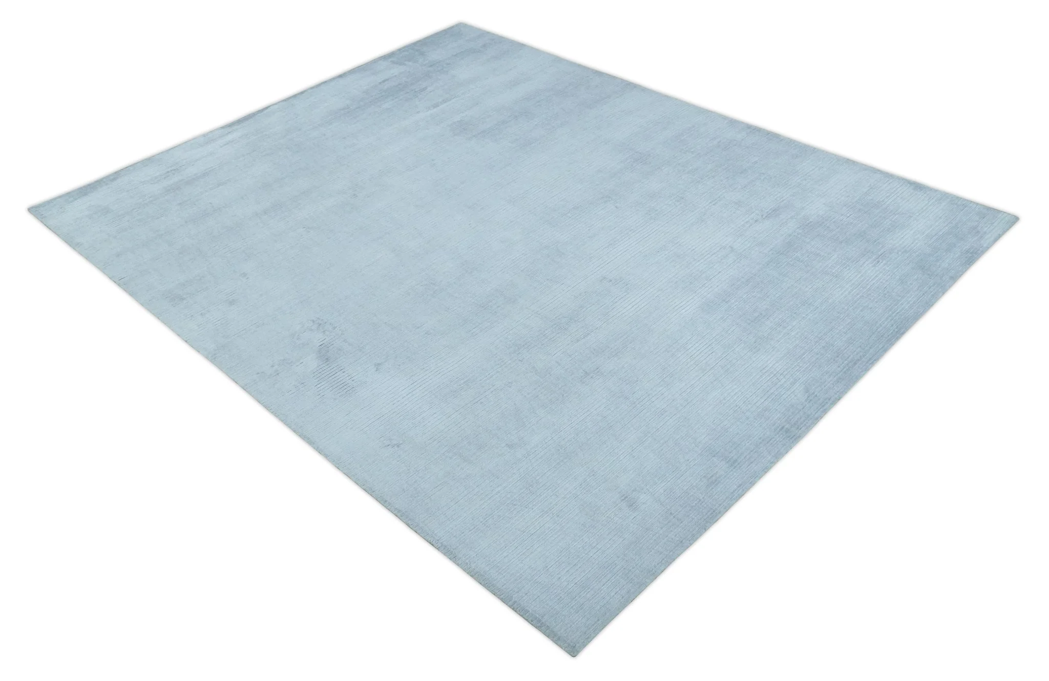 8x10 Solid Plain Blue, Silver Hand Loomed Modern Scandinavian Art Silk Loop Cut Area Rug - Image 9