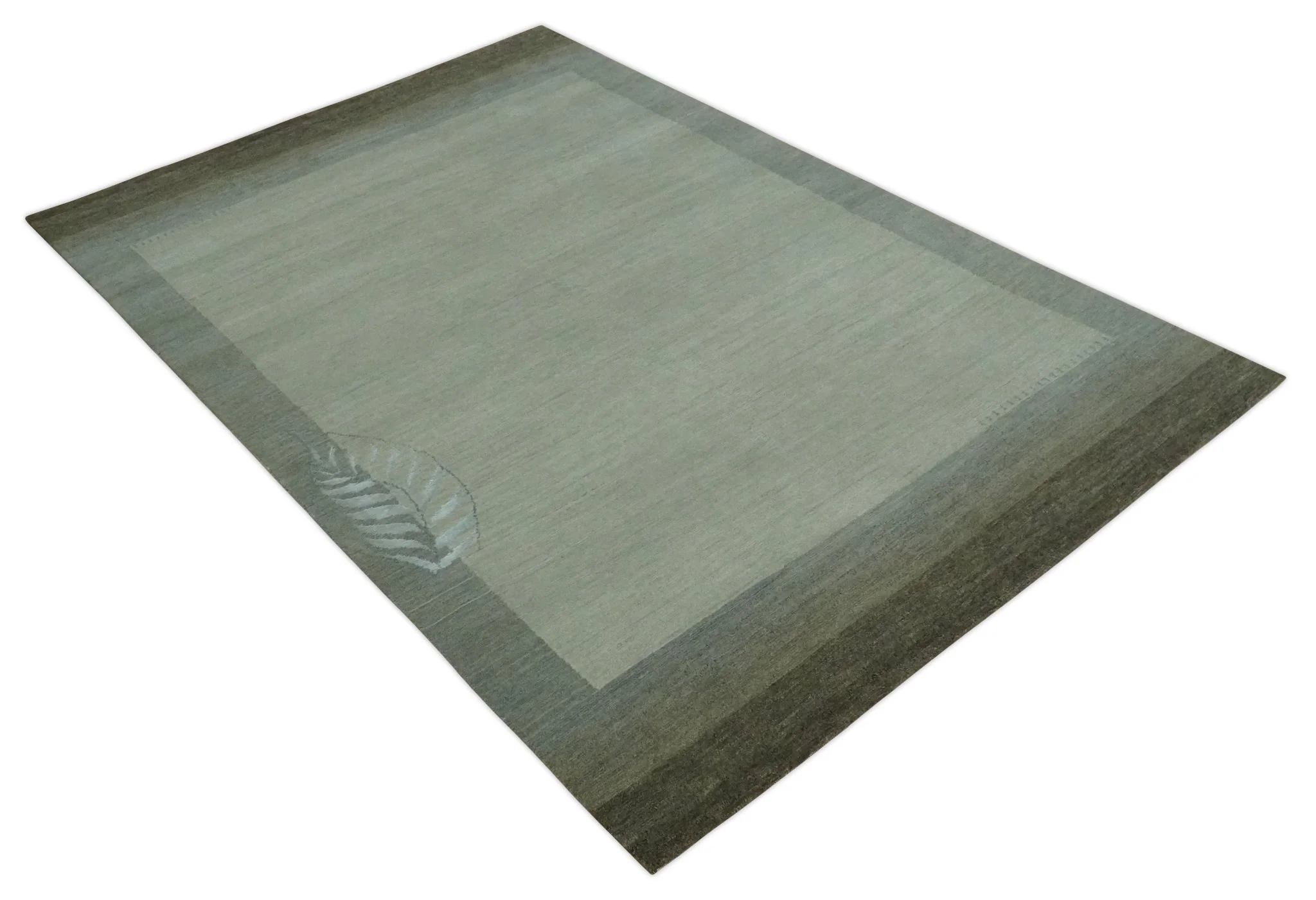 Solid Plain Ivory and Charcoal 5.6x8 wool and Art Silk Area Rug - Image 10