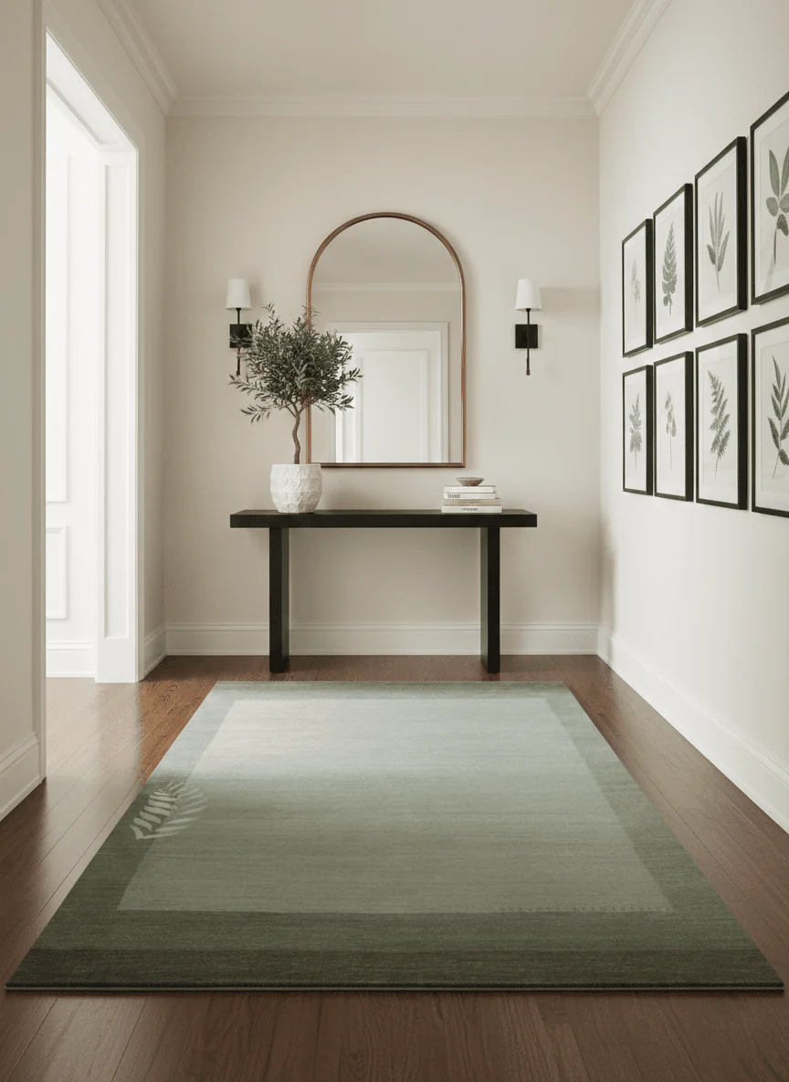 Solid Plain Ivory and Charcoal 5.6x8 wool and Art Silk Area Rug - Image 2