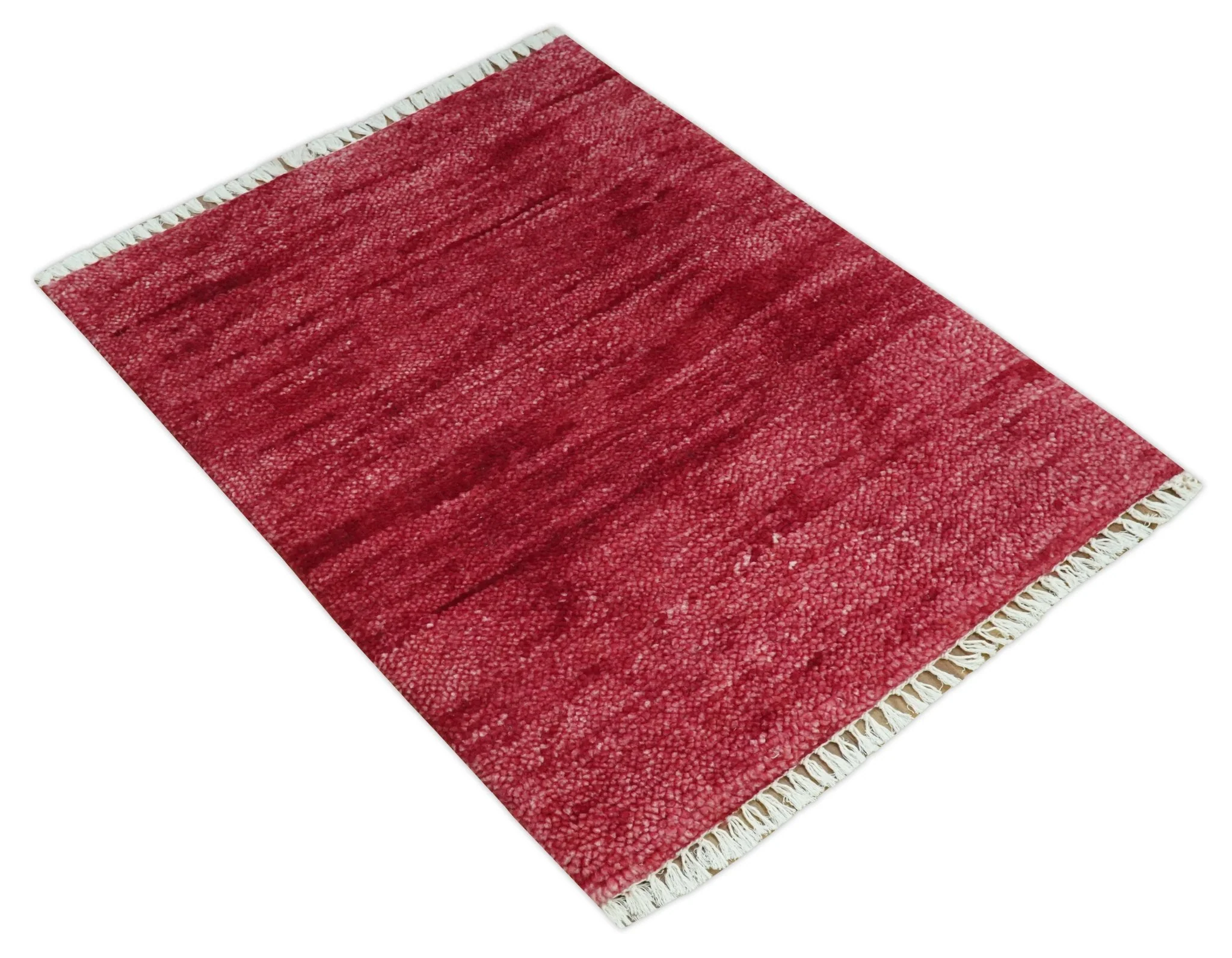 2X2.6 Solid Plain Red Hand knotted wool area rug - Image 7