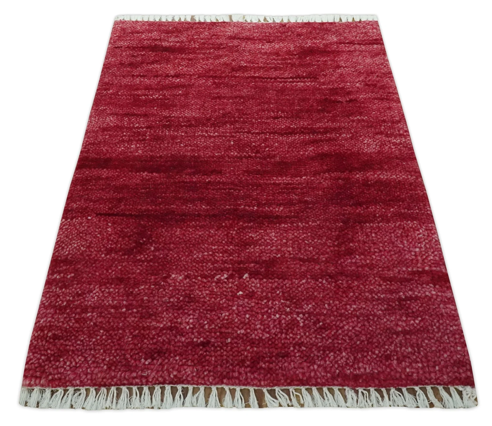2X2.6 Solid Plain Red Hand knotted wool area rug - Image 8