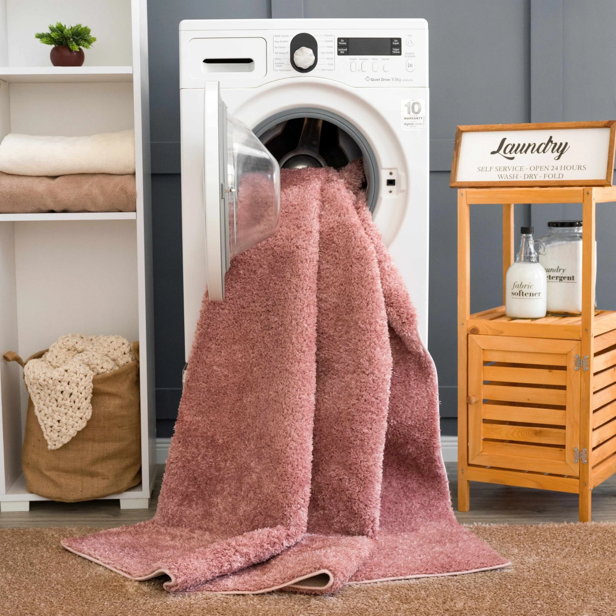 Solid Pink Peach Plush Pile contemporary Style Area Rug - Image 10