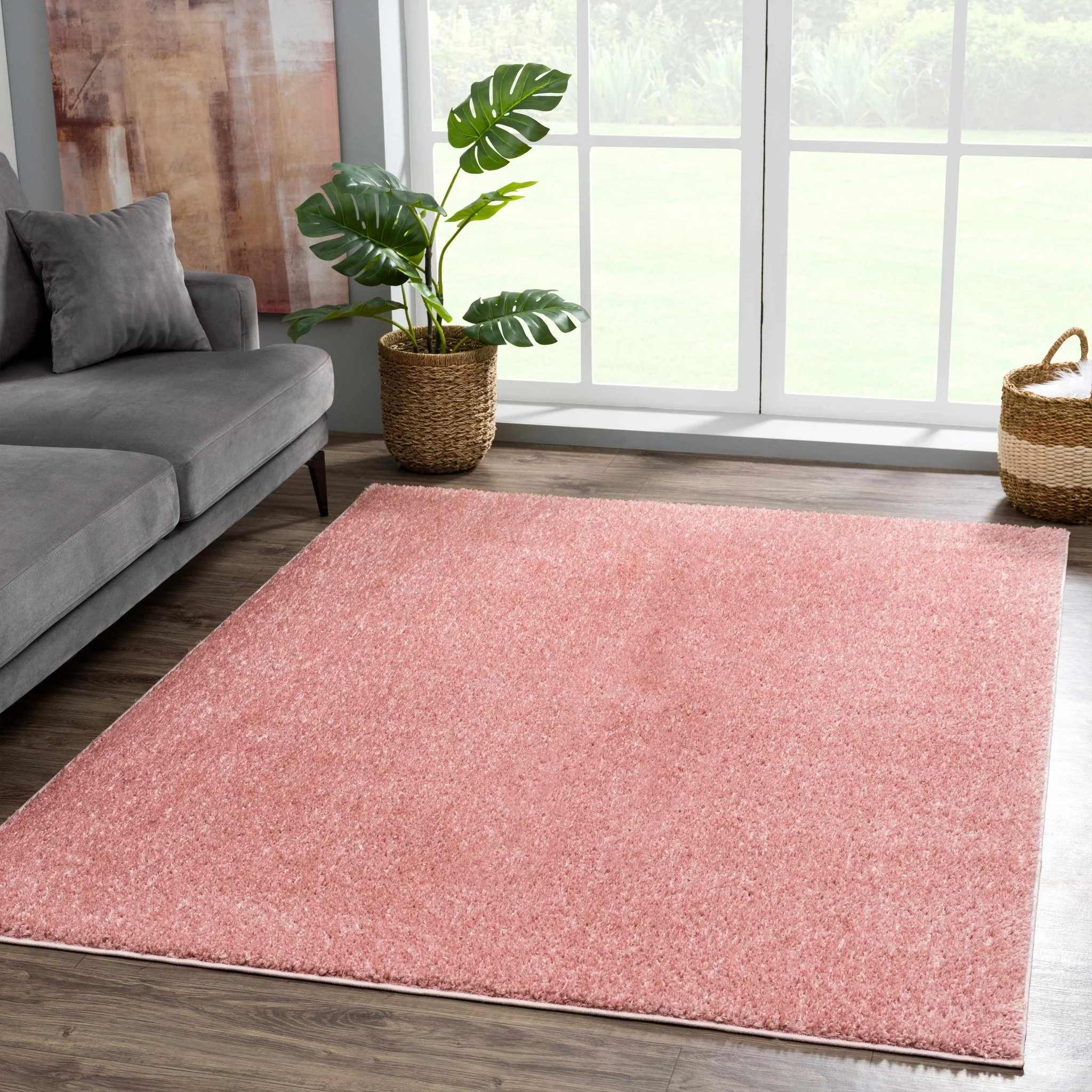 Solid Pink Peach Plush Pile contemporary Style Area Rug - Image 12