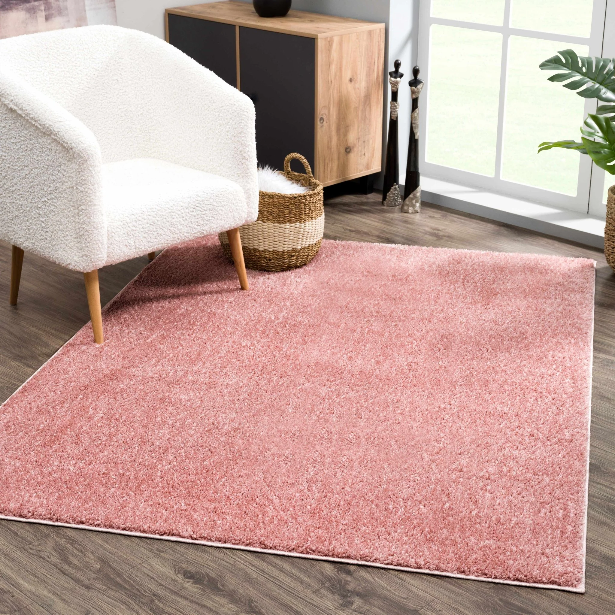 Solid Pink Peach Plush Pile contemporary Style Area Rug - Image 2