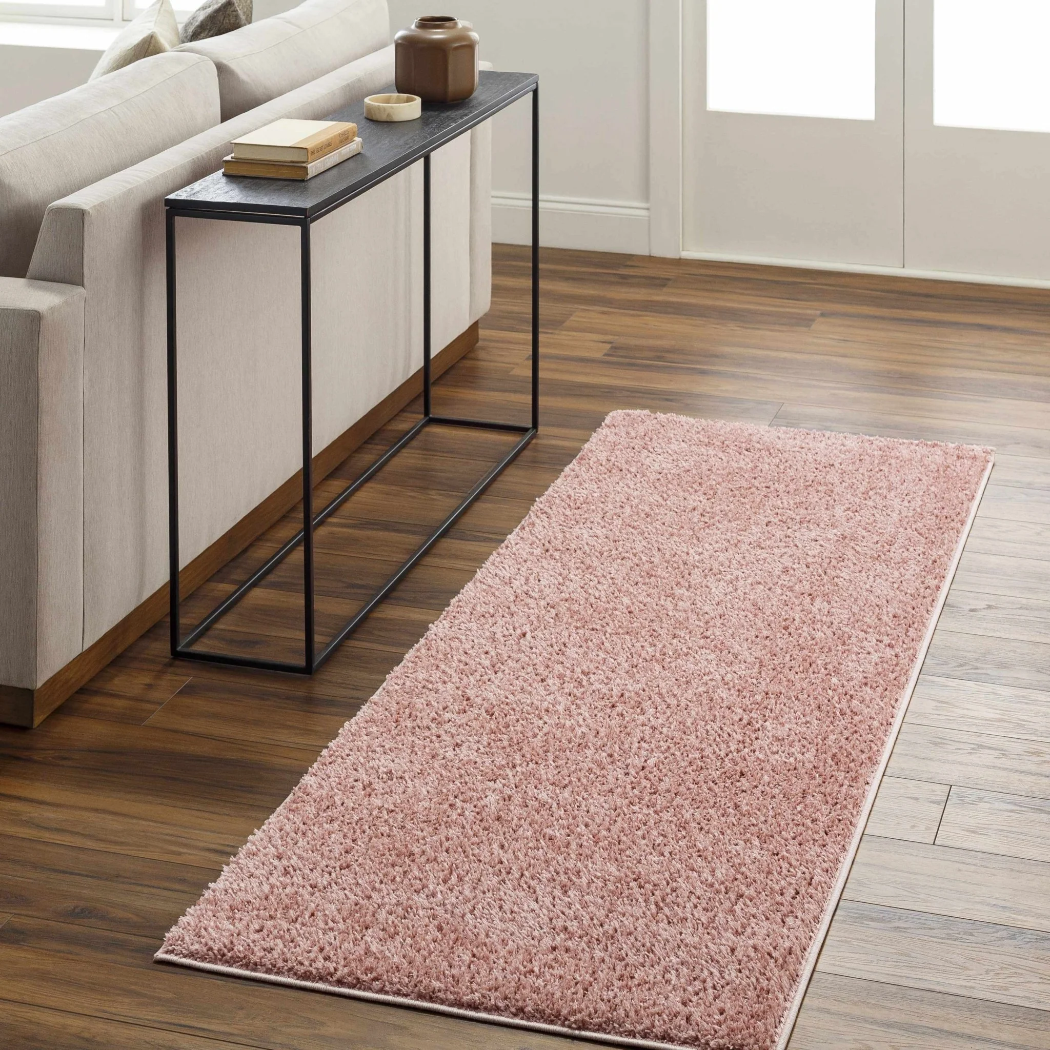 Solid Pink Peach Plush Pile contemporary Style Area Rug - Image 21