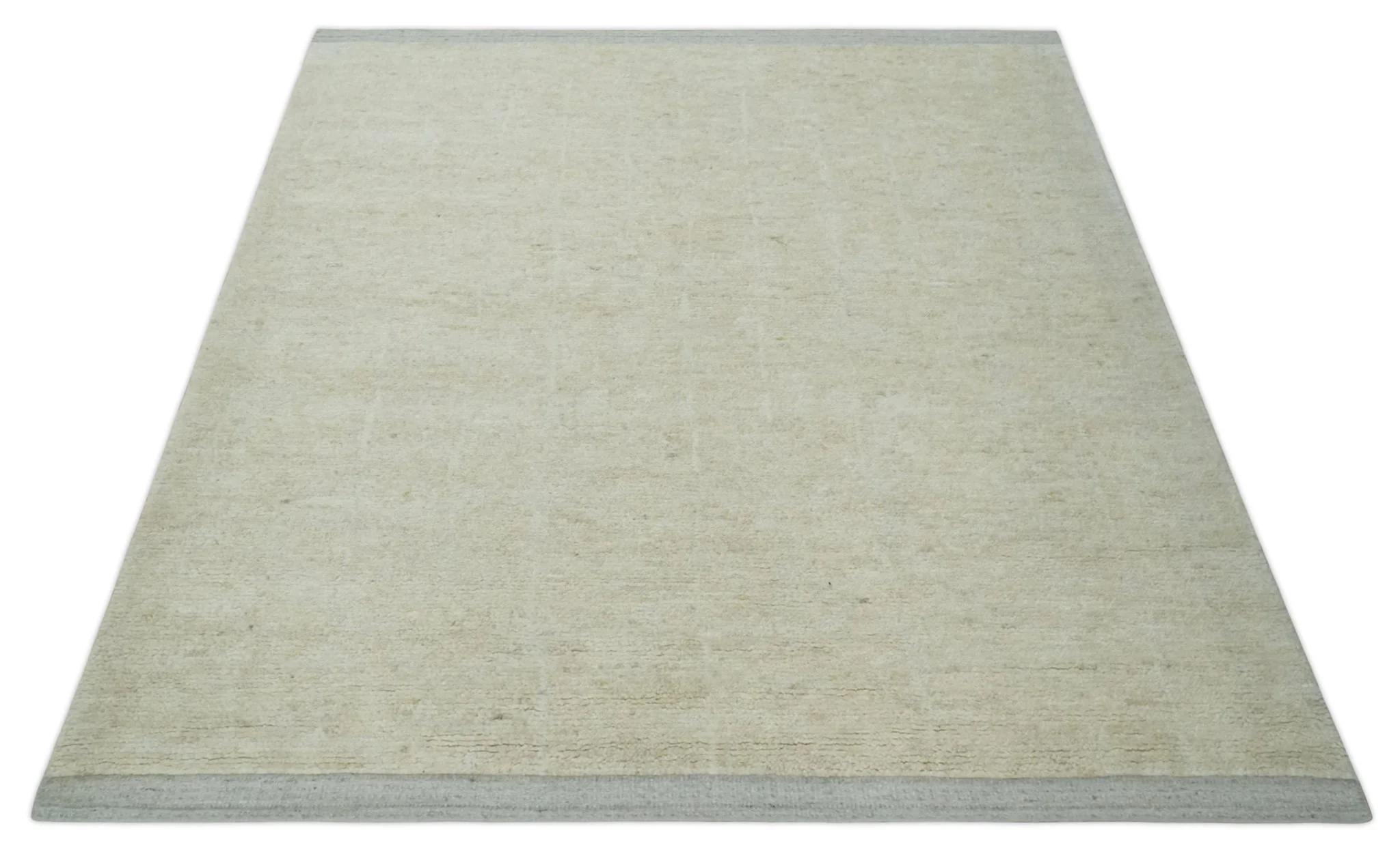Solid plane Beige Hand Knotted 8.7x9.8 Wool Area Rug - Image 10