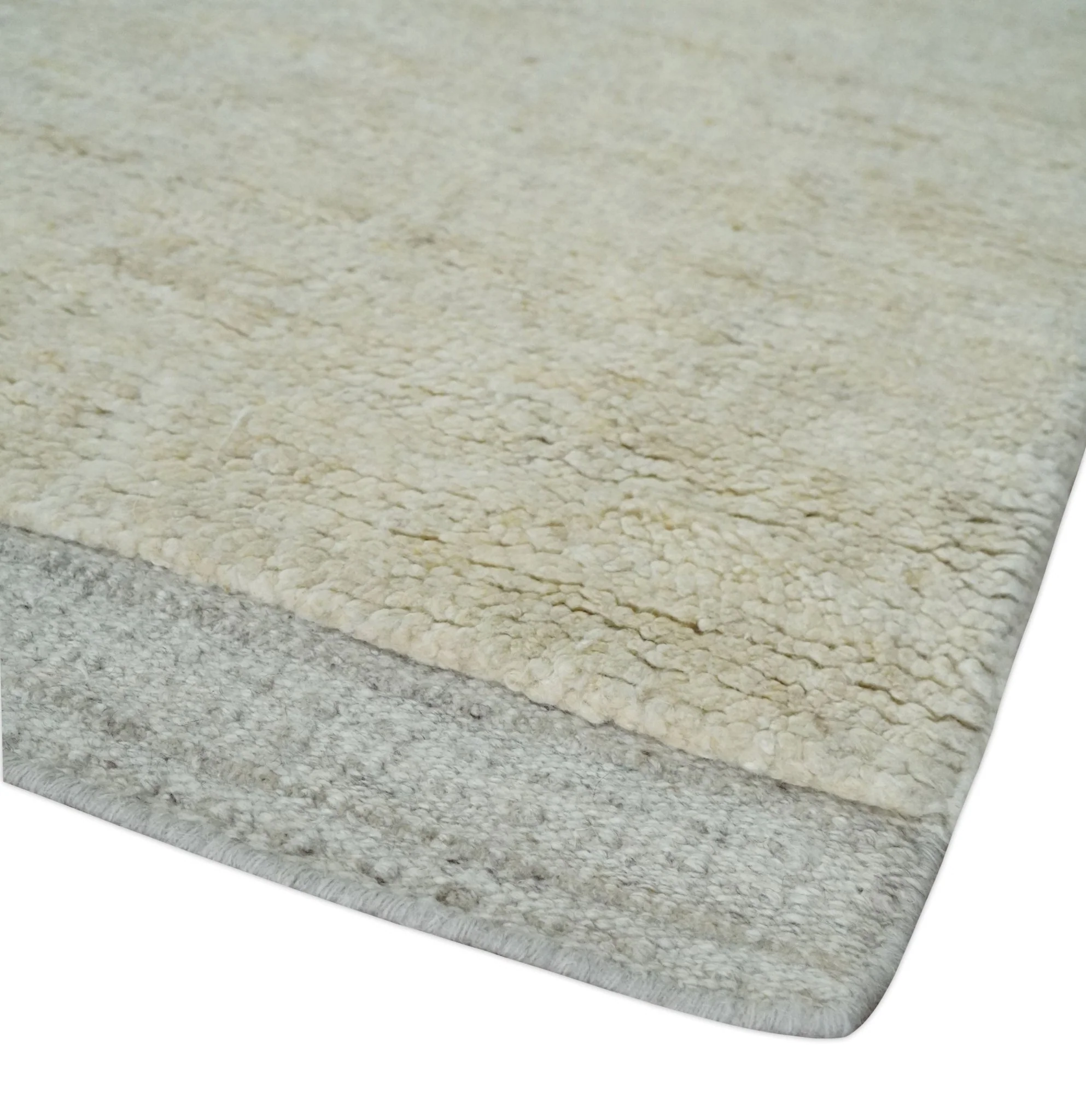 Solid plane Beige Hand Knotted 8.7x9.8 Wool Area Rug - Image 5