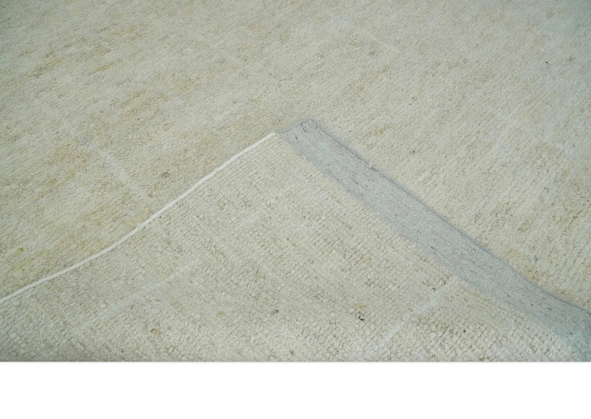 Solid plane Beige Hand Knotted 8.7x9.8 Wool Area Rug - Image 6