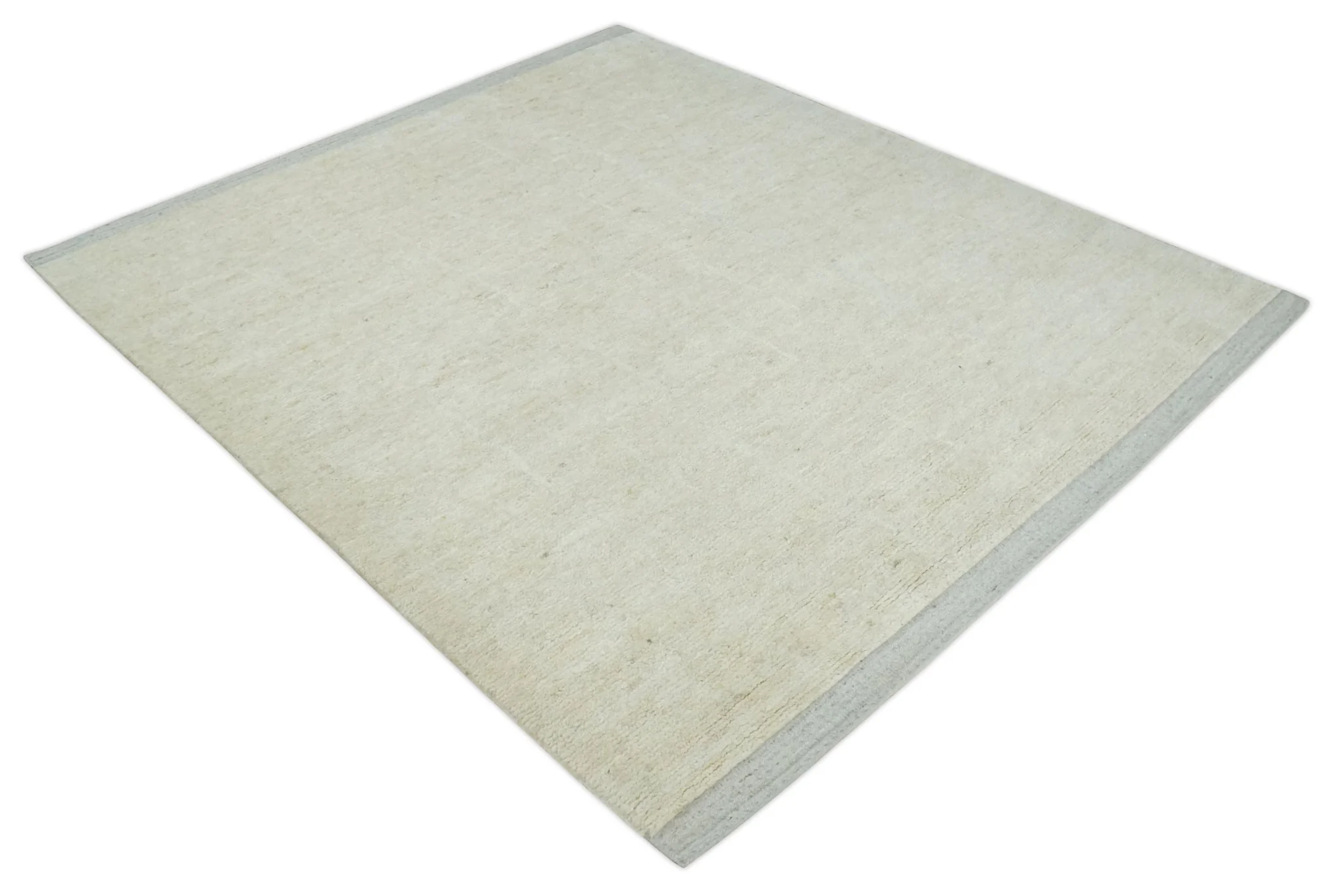 Solid plane Beige Hand Knotted 8.7x9.8 Wool Area Rug - Image 9