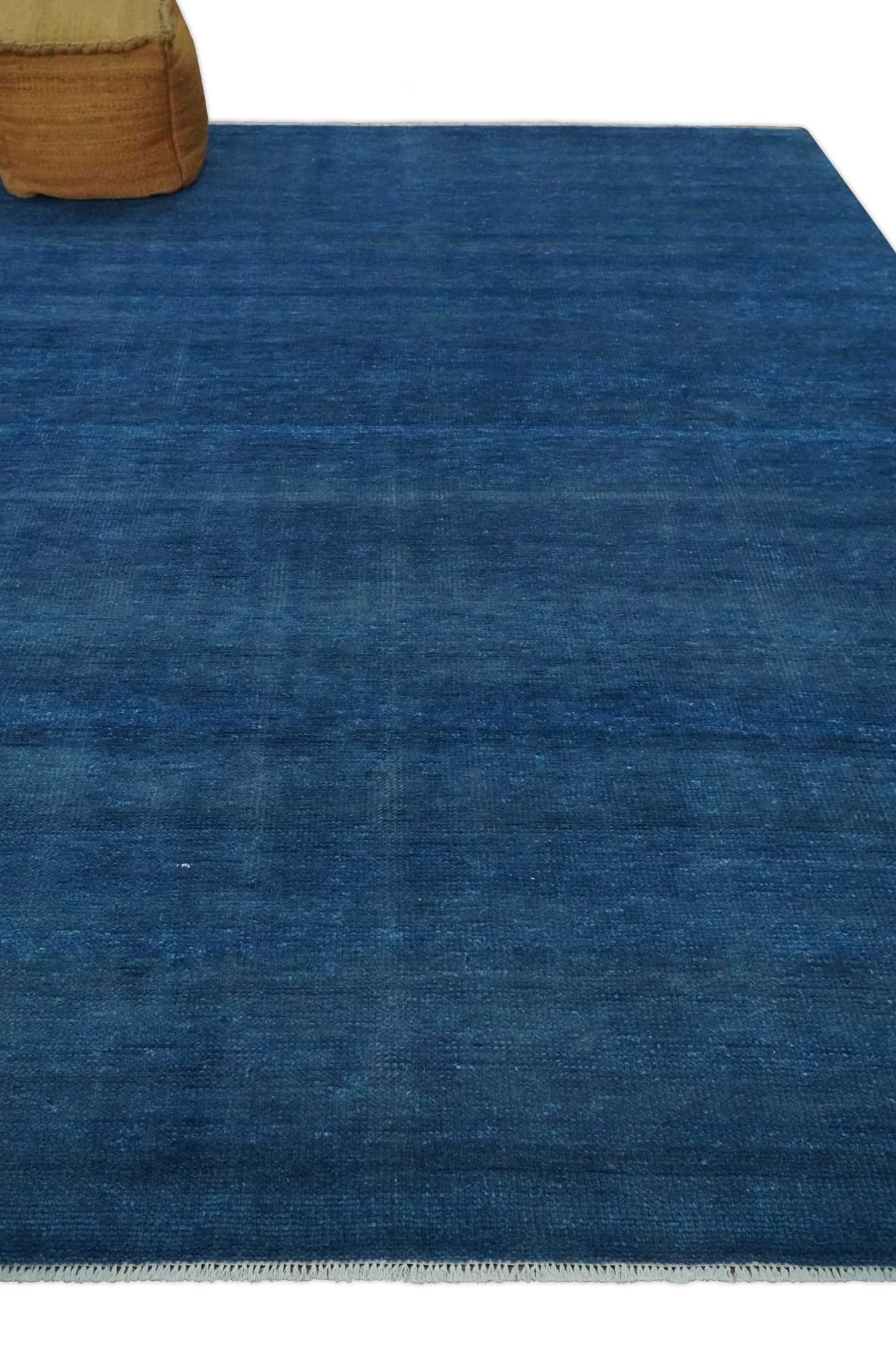 Solid Blue Hand knotted Contemporary 8x10 wool Area Rug - Image 4