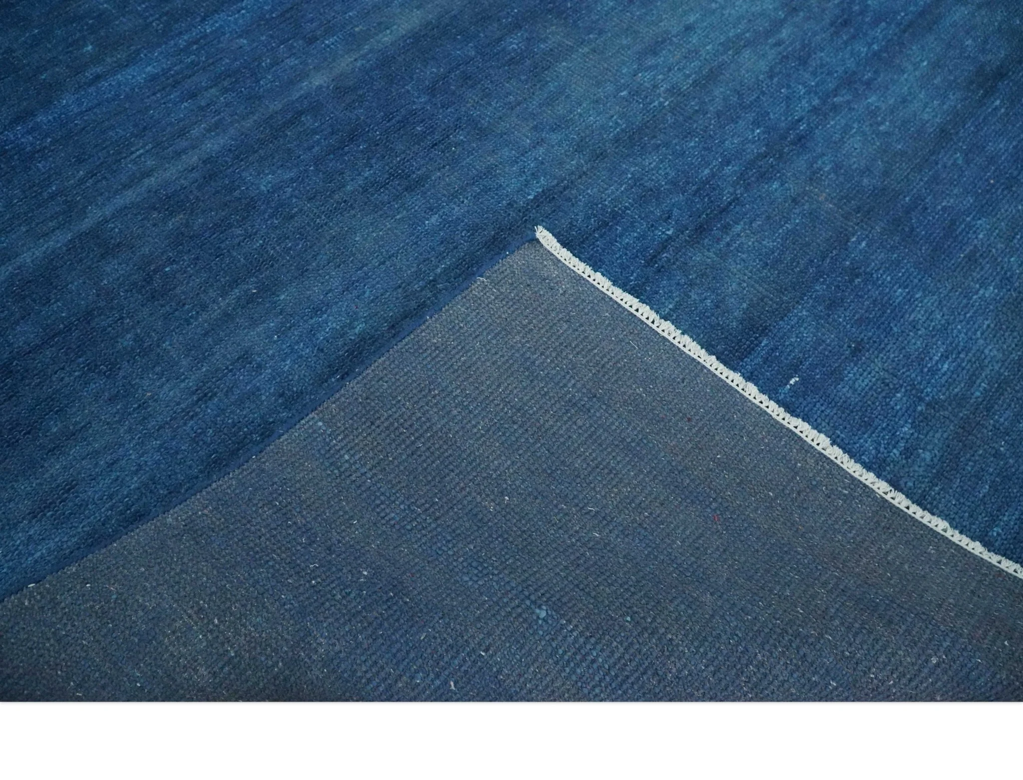Solid Blue Hand knotted Contemporary 8x10 wool Area Rug - Image 7