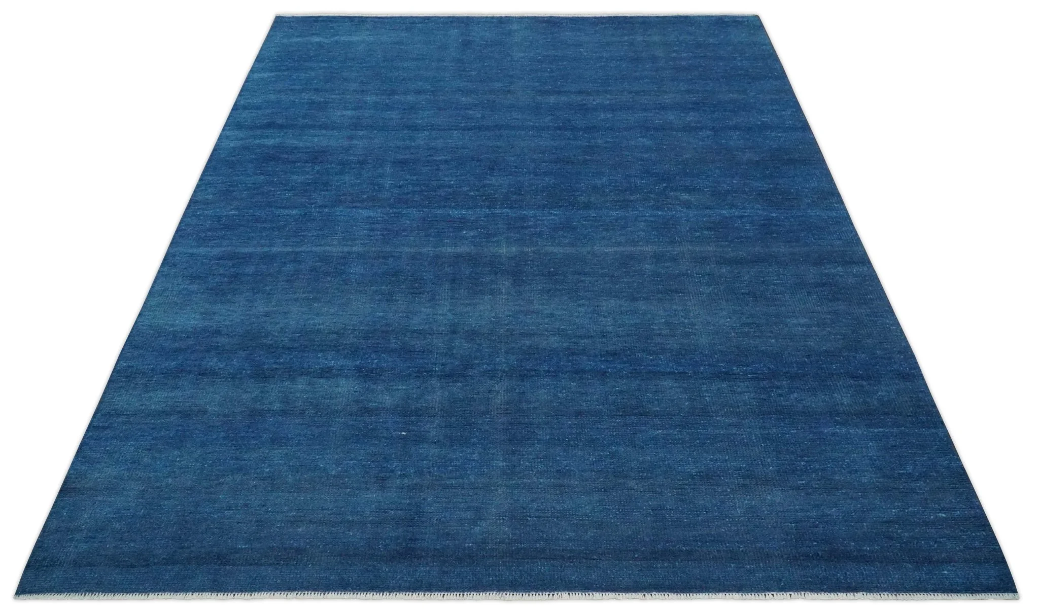 Solid Plane Blue Hand knotted Contemporary Custom Made wool Area Rug - Image 12