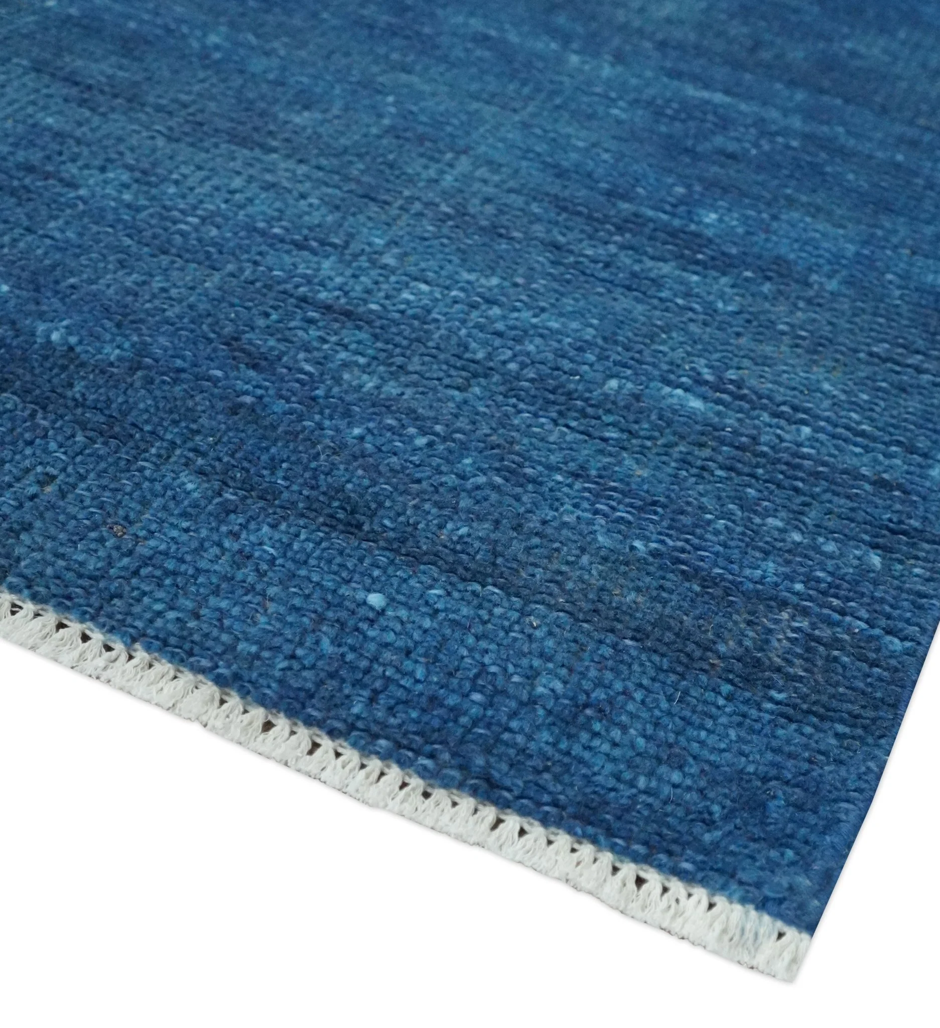 Solid Plane Blue Hand knotted Contemporary Custom Made wool Area Rug - Image 6