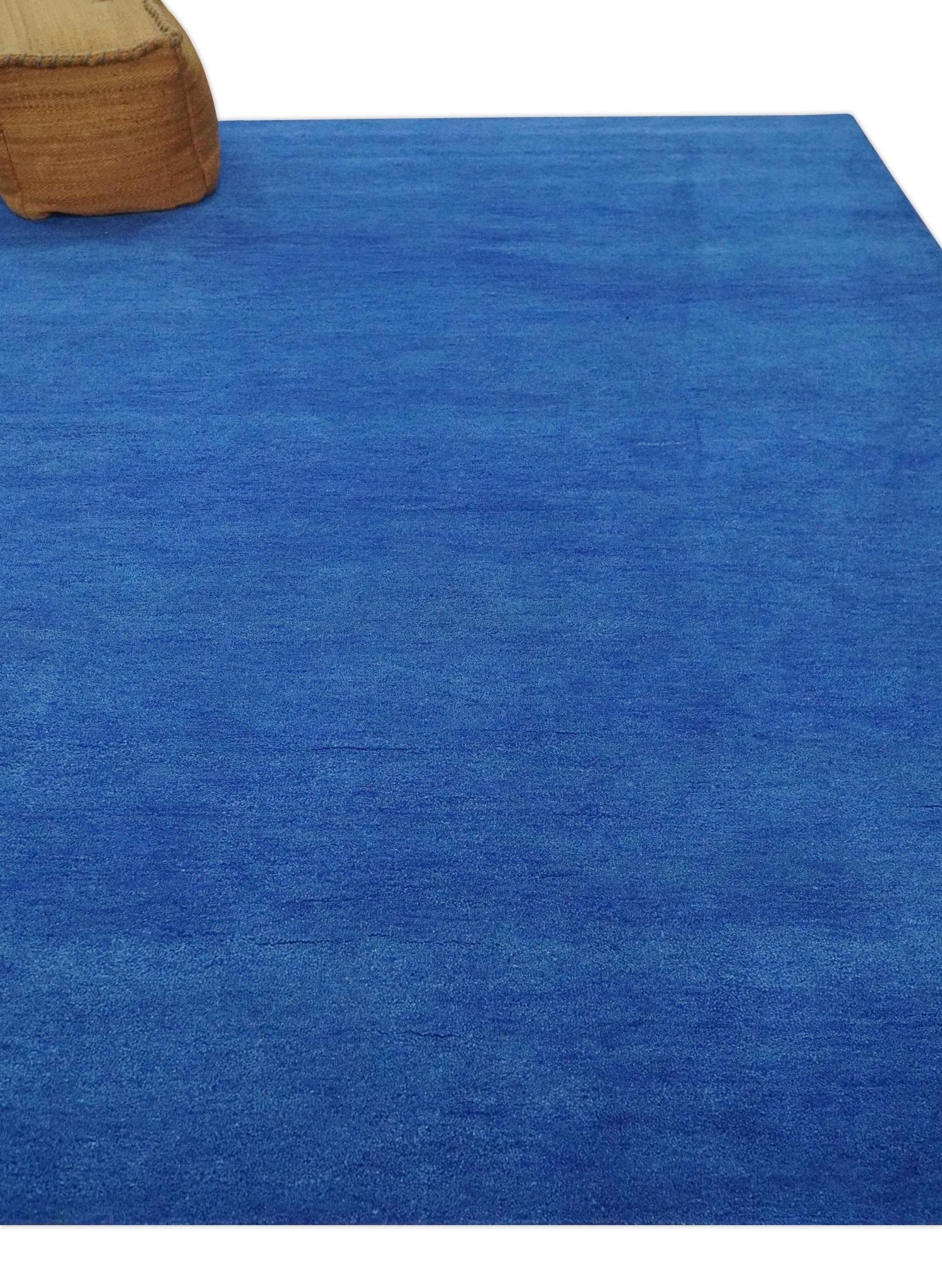 Custom made solid Blue Woolen Hand Tufted contemporary area Rug - Image 3