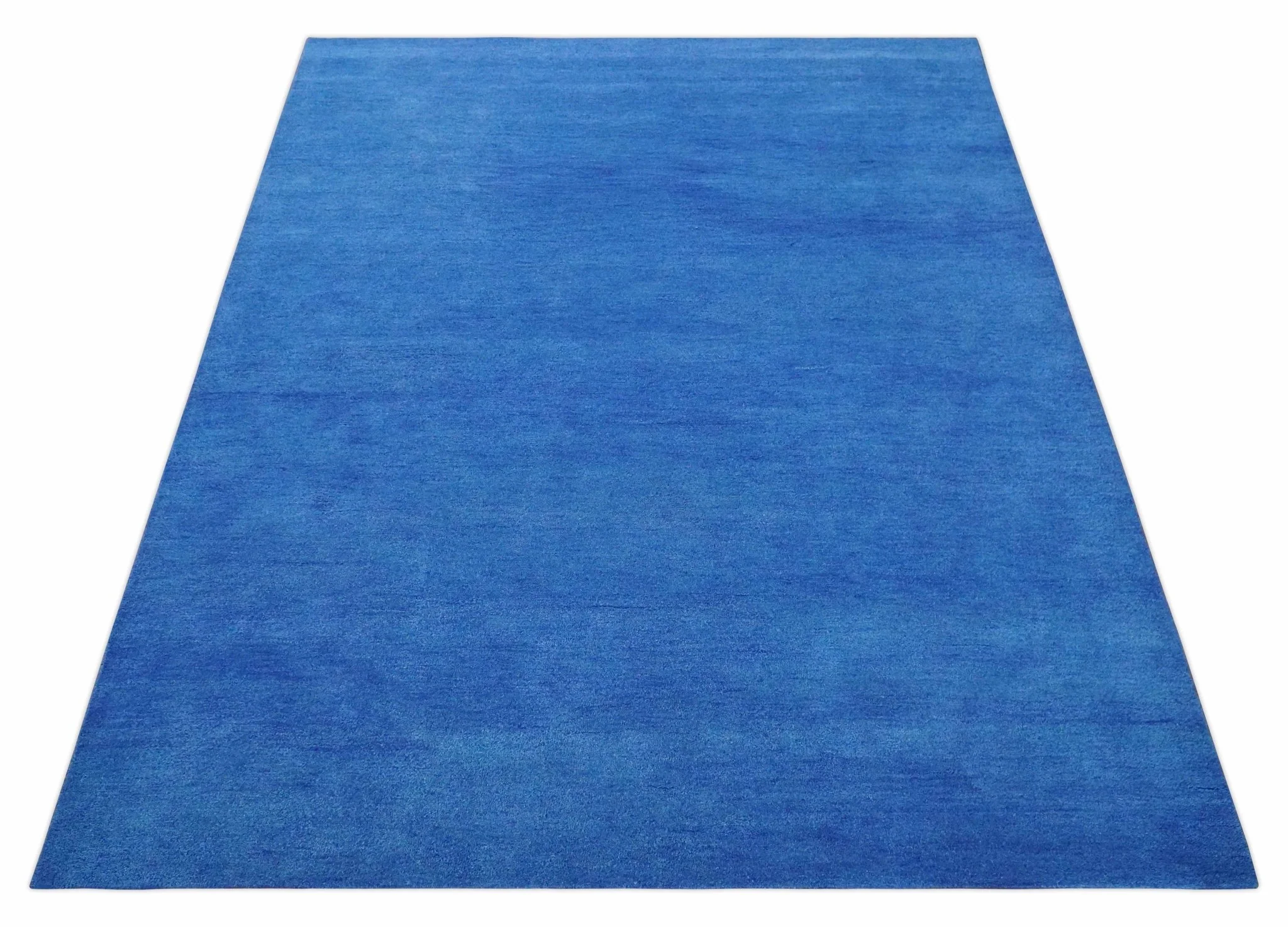 Solid Blue Contemporary Woolen Hand Tufted 8x10 wool area Rug - Image 9
