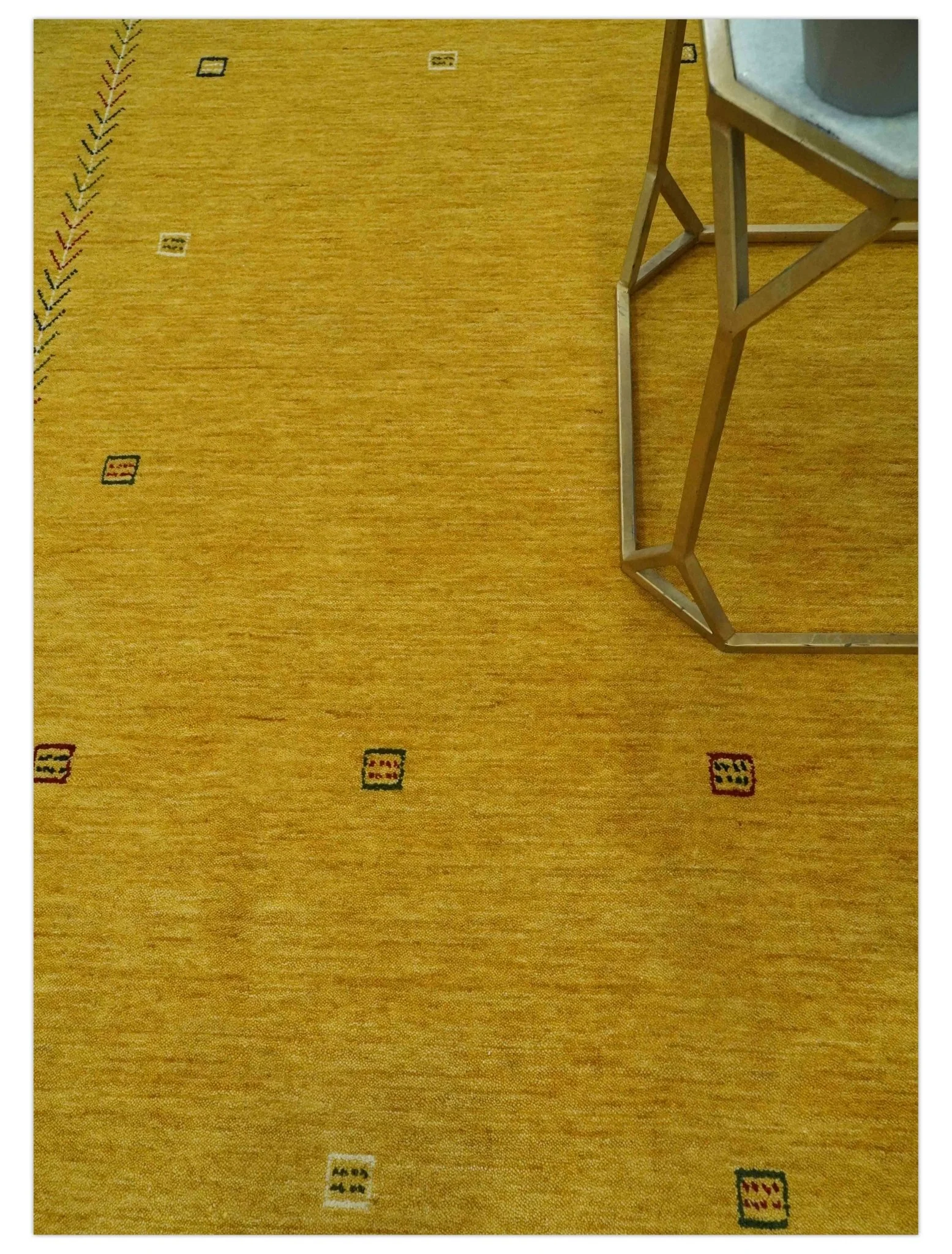 Custom Made Mustard Modern Tribal Design Wool Area Rug - Image 2
