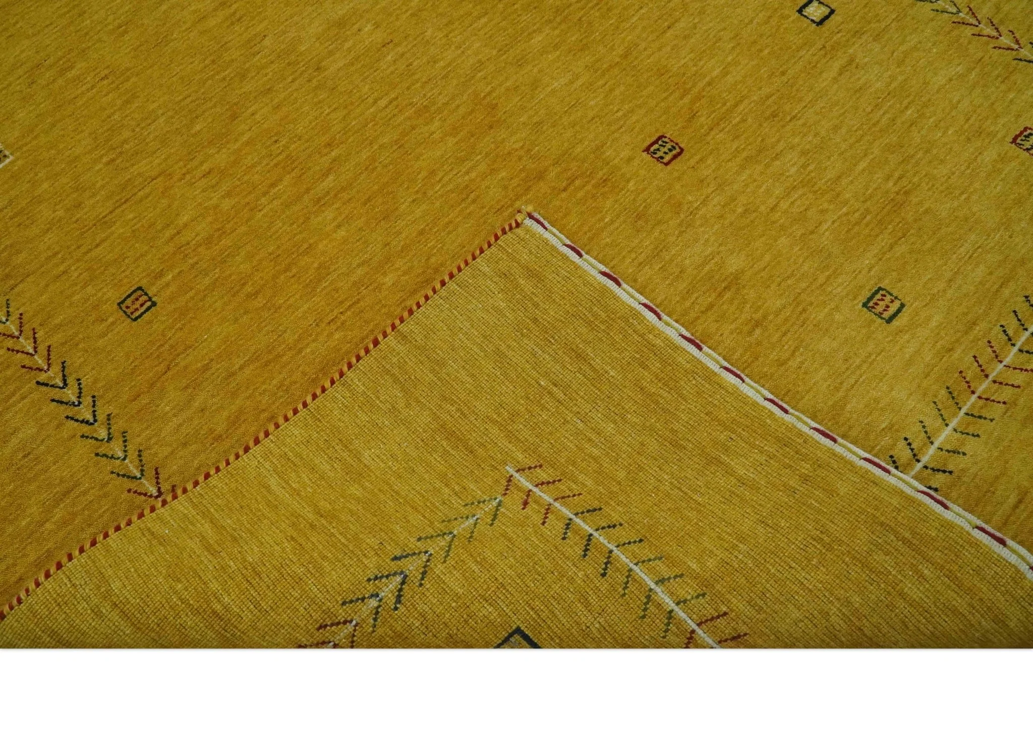 Custom Made Mustard Modern Tribal Design Wool Area Rug - Image 7