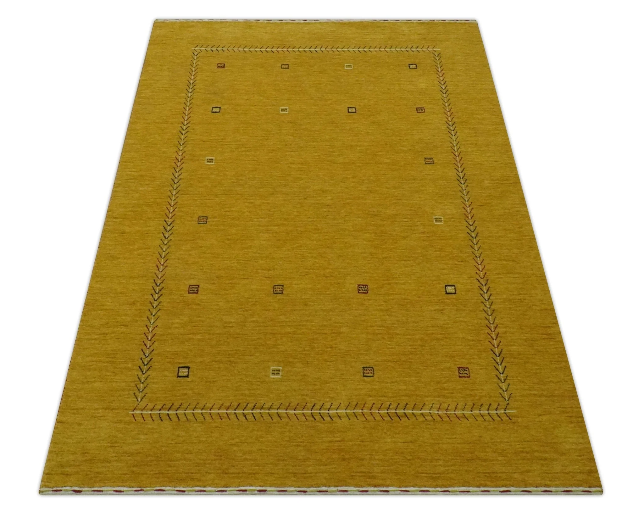 Solid Mustard Modern Geometrical Hand loom 4.6x7 wool Area Rug - Image 10
