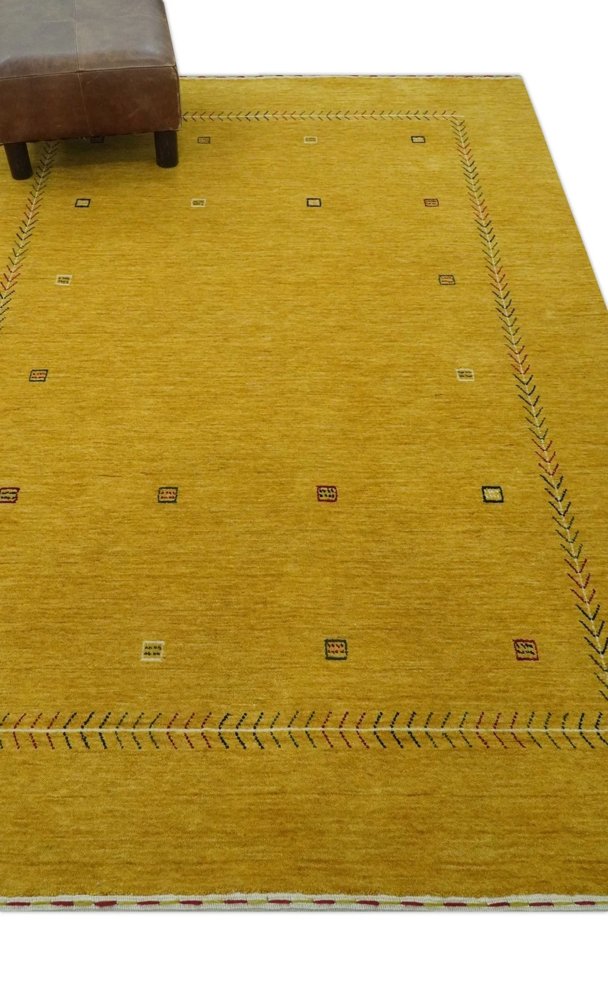 Solid Mustard Modern Geometrical Hand loom 4.6x7 wool Area Rug - Image 3