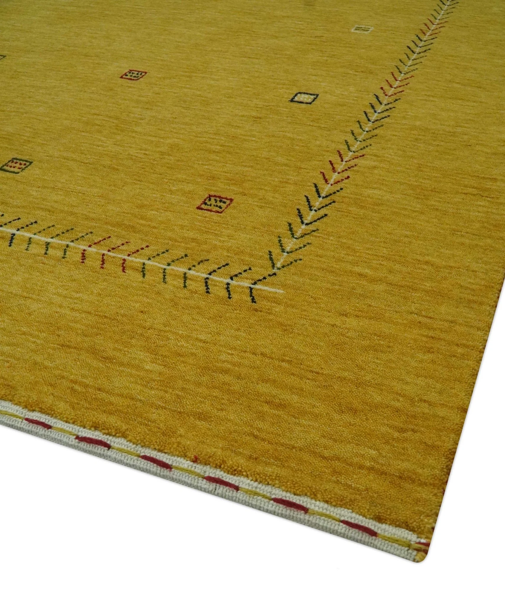 Solid Mustard Modern Geometrical Hand loom 4.6x7 wool Area Rug - Image 5