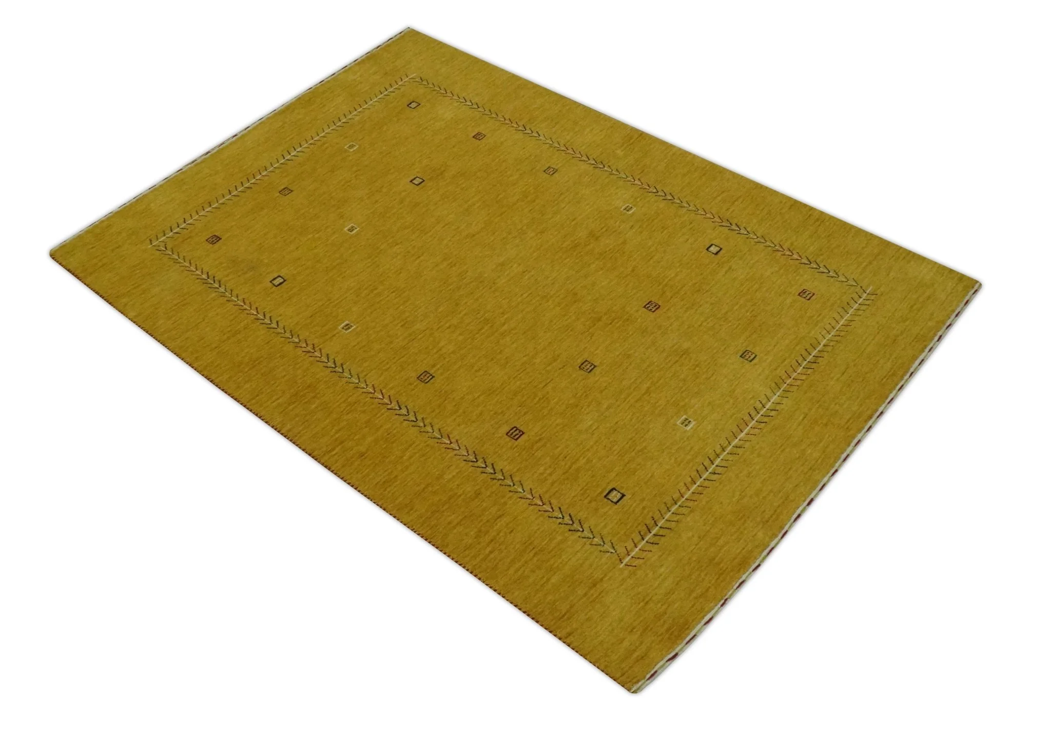 Solid Mustard Modern Geometrical Hand loom 4.6x7 wool Area Rug - Image 9
