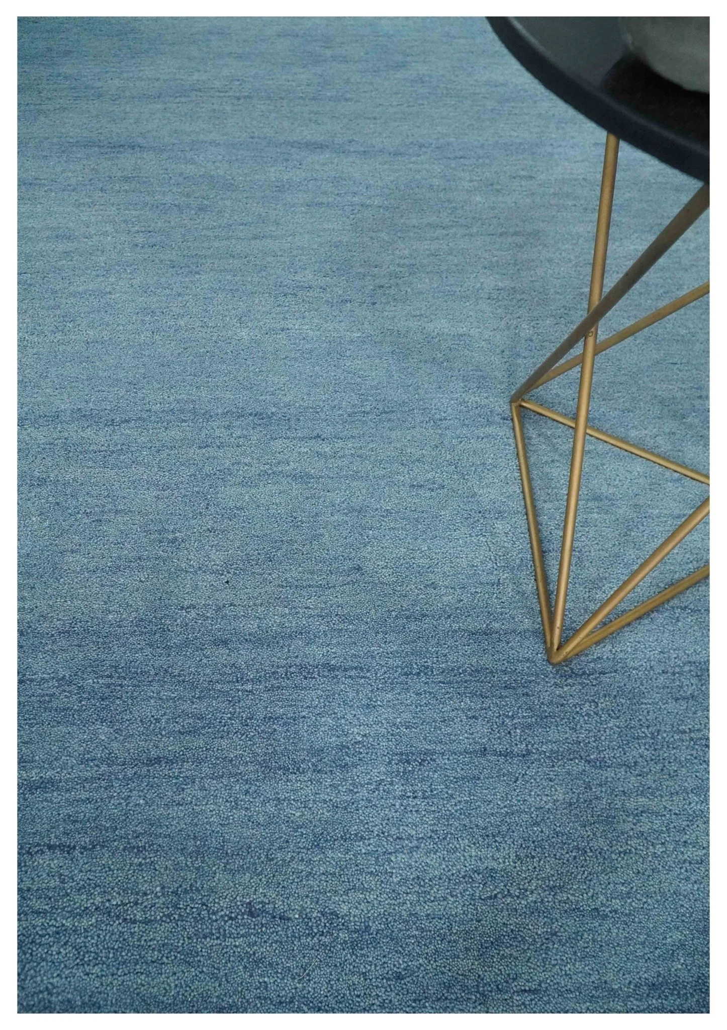 Custom Made Solid Plane Light Blue Woolen Hand Tufted wool area Rug - Image 2