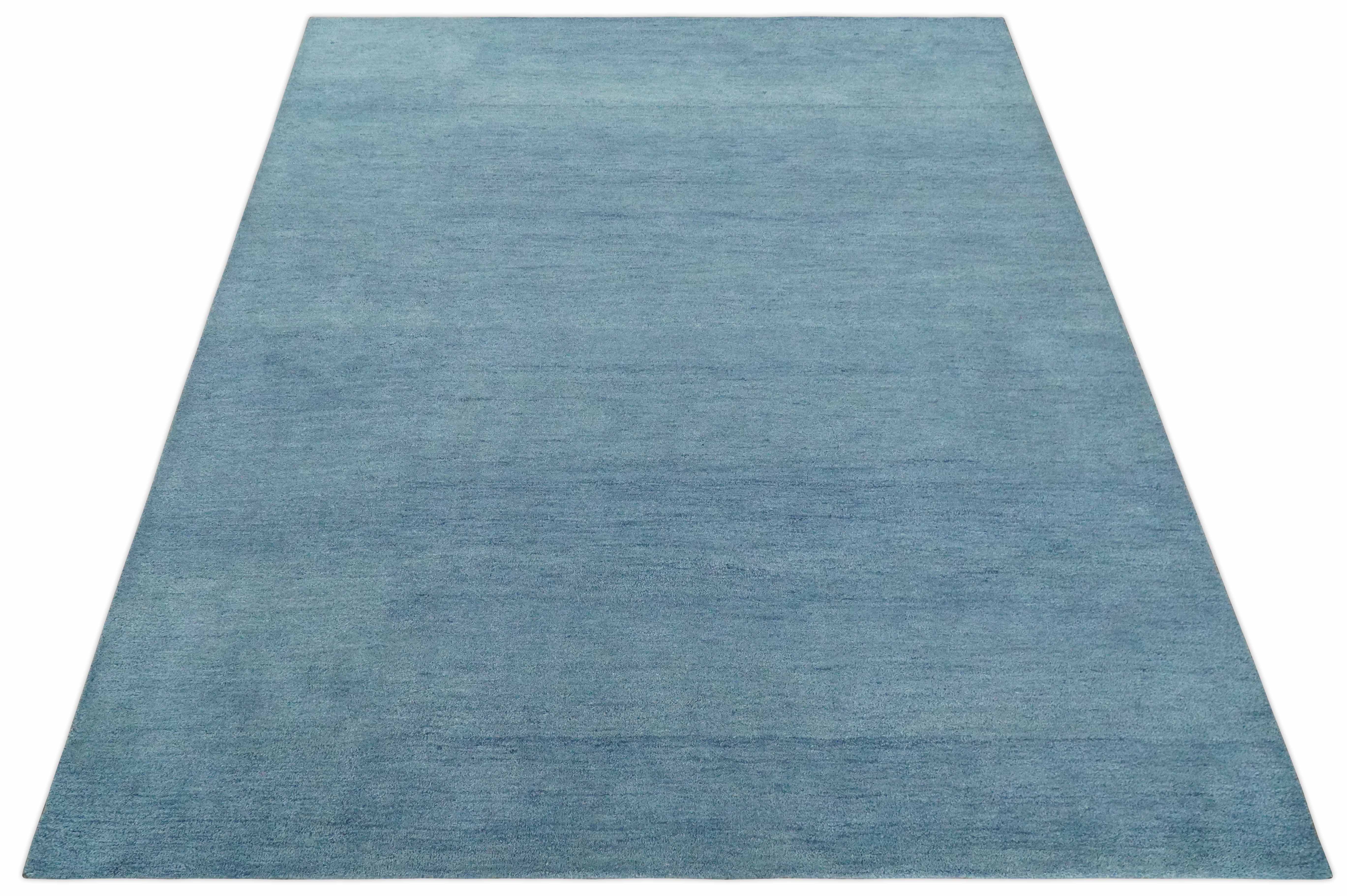 Custom Made Solid Plane Light Blue Woolen Hand Tufted wool area Rug - Image 9