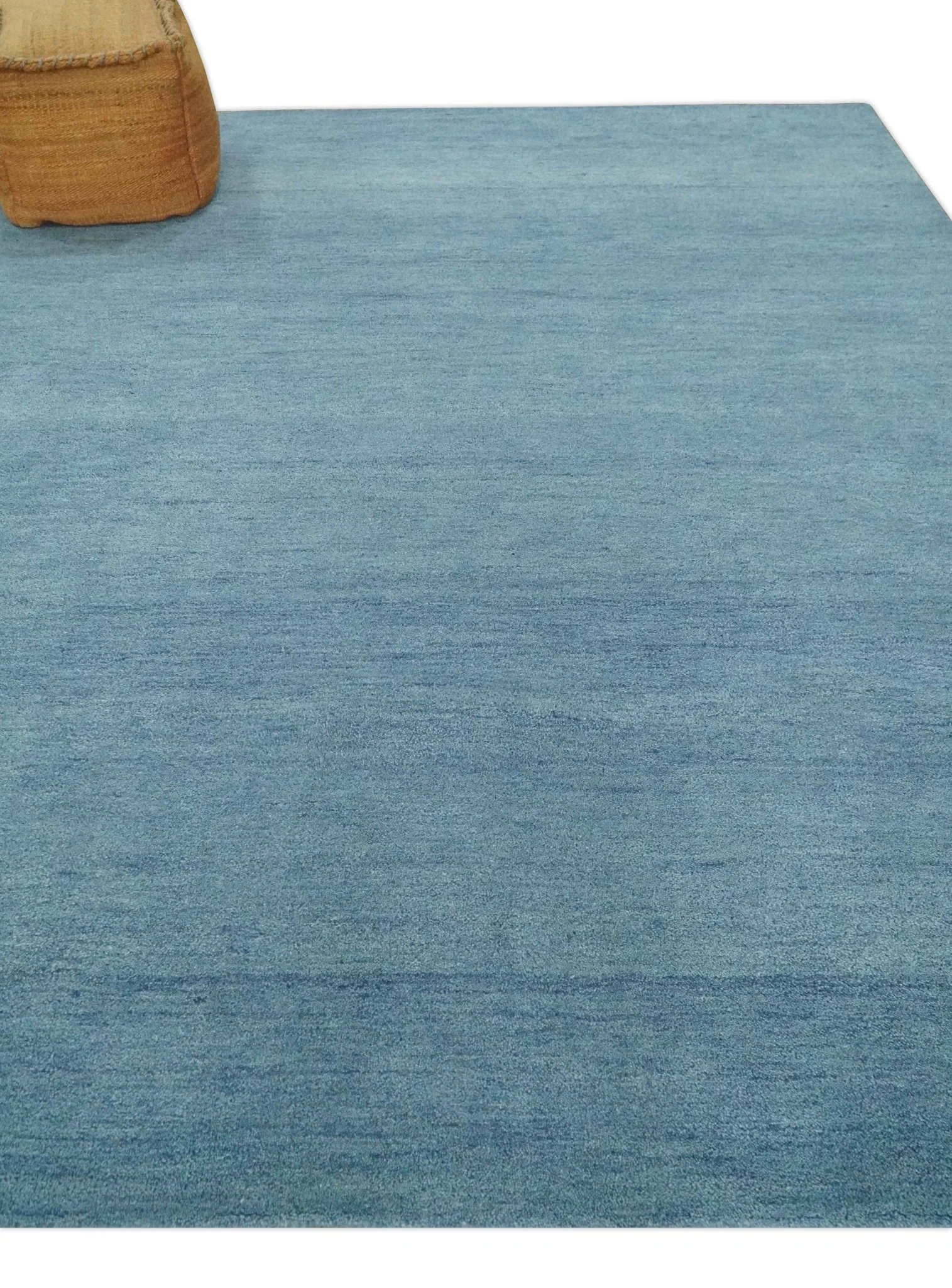 Solid Light Blue Woolen Hand Tufted 8x10 contemporary area Rug - Image 3