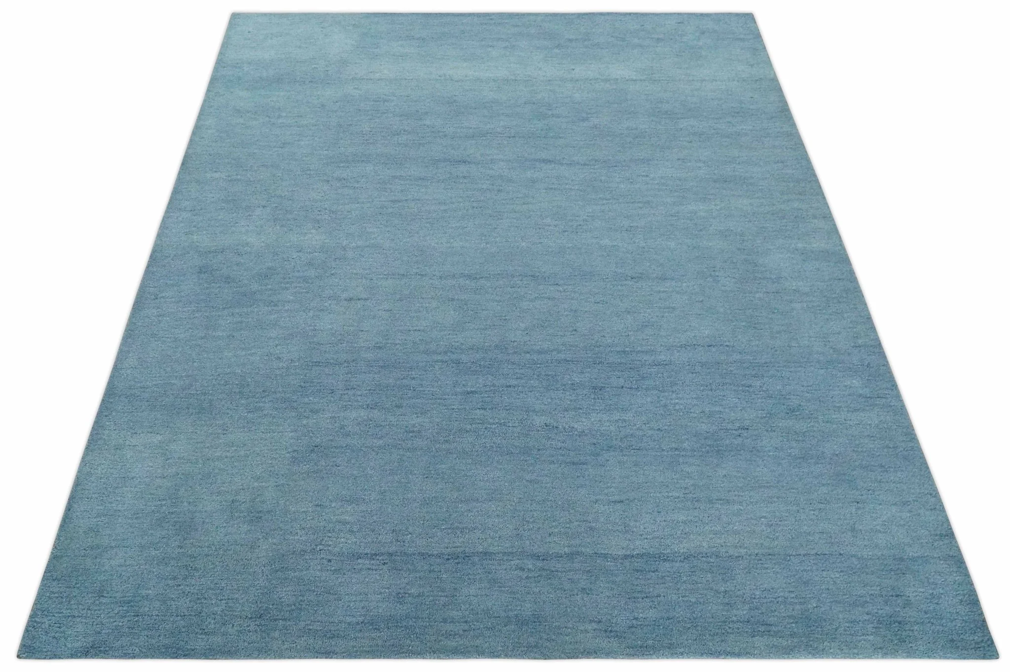 Solid Light Blue Woolen Hand Tufted 8x10 contemporary area Rug - Image 9
