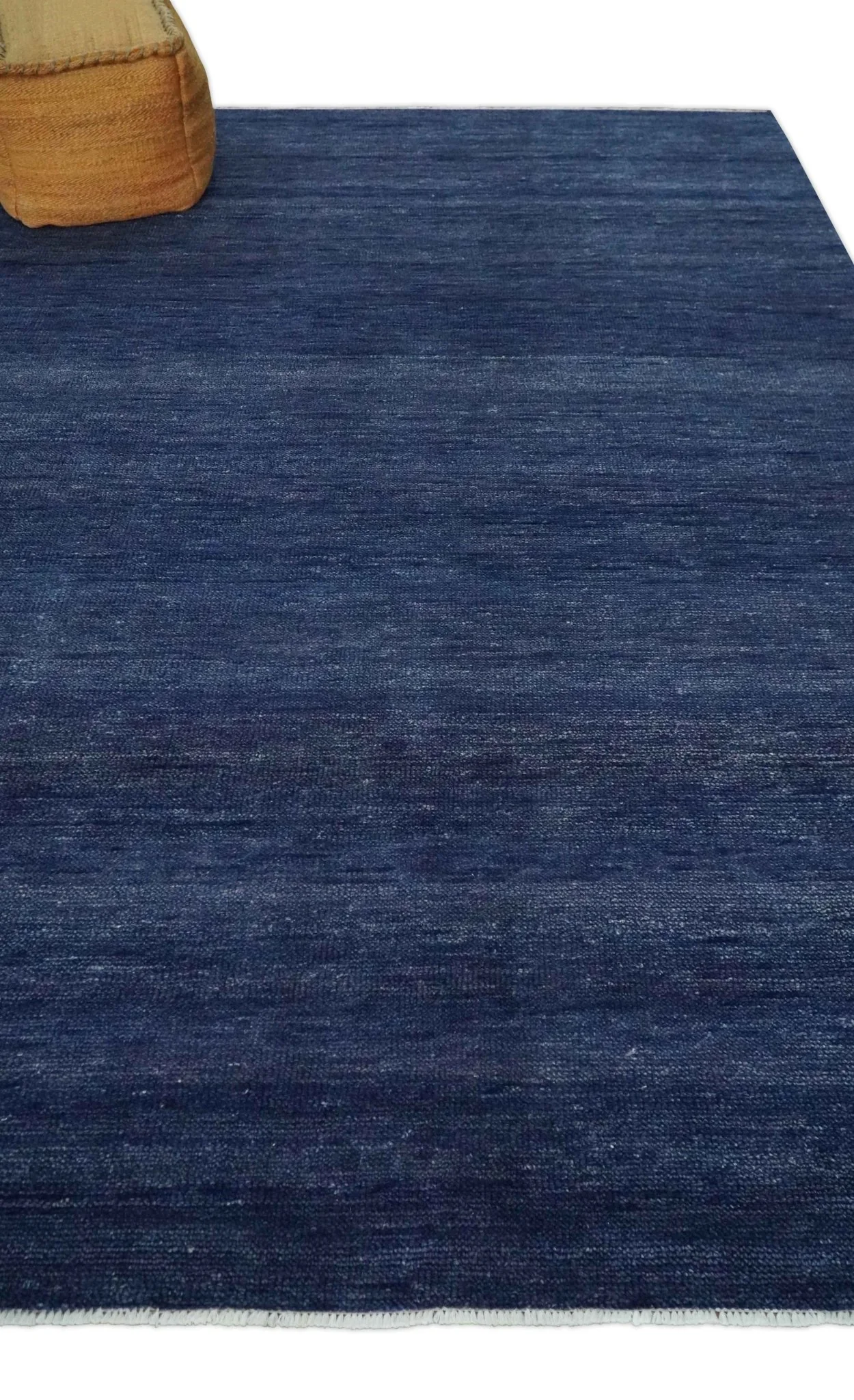 Solid Plane Navy Blue Hand knotted Modern Custom Made wool Area Rug - Image 4