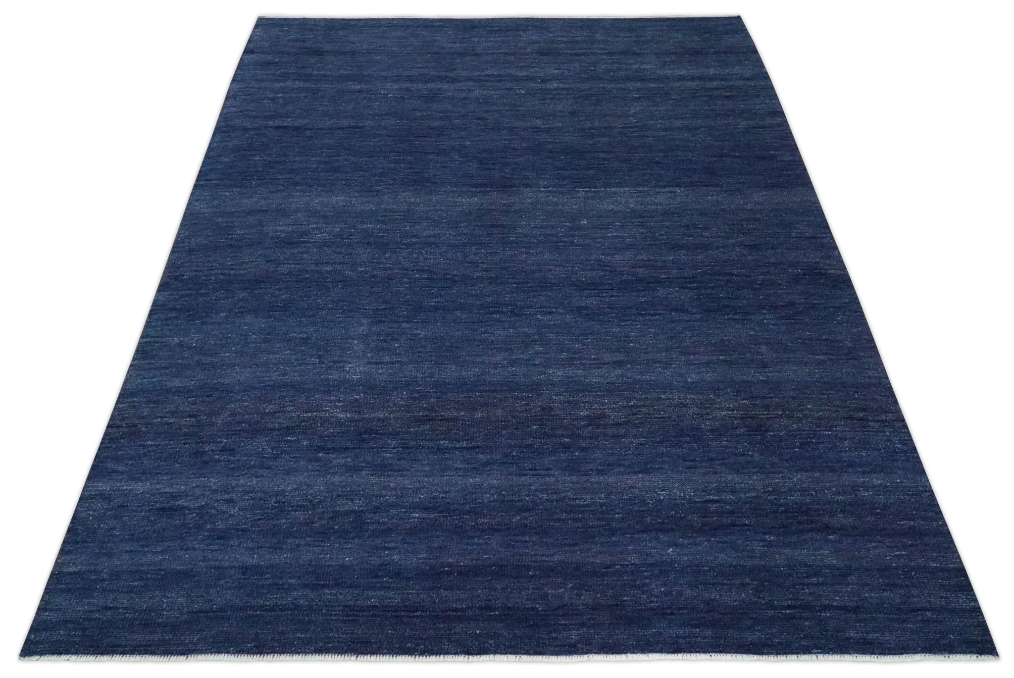 Solid Plane Navy Blue Hand knotted Modern 8x10 wool Area Rug - Image 11