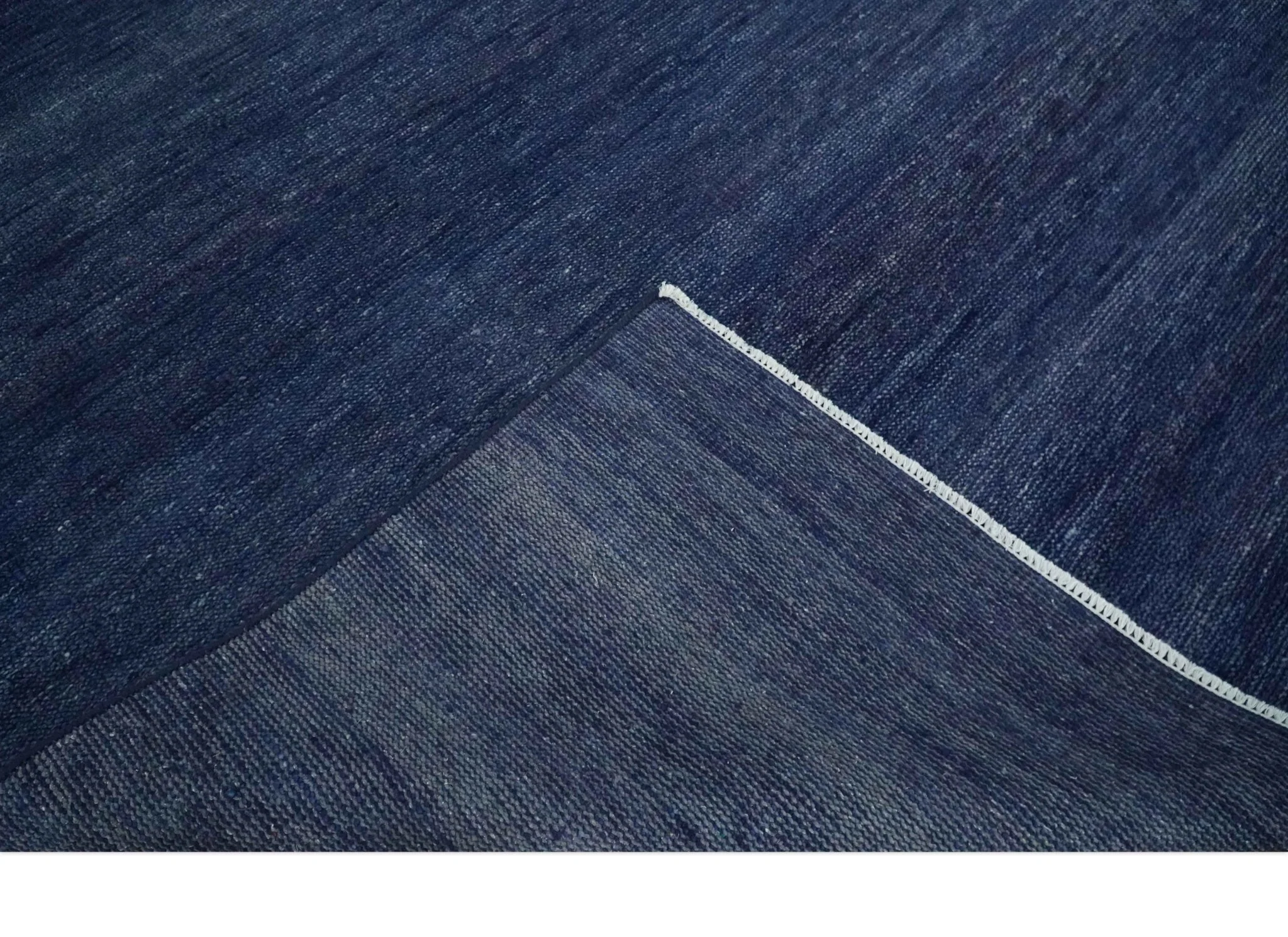 Solid Plane Navy Blue Hand knotted Modern 8x10 wool Area Rug - Image 7