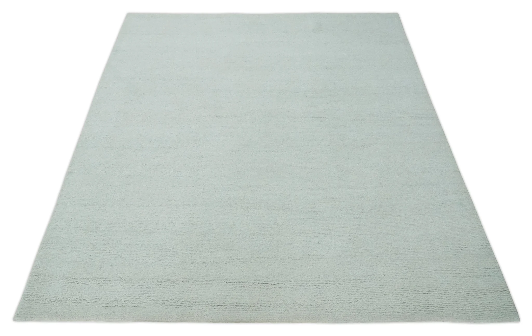 Solid plane Silver Hand Knotted 8x10 Wool Area Rug - Image 10