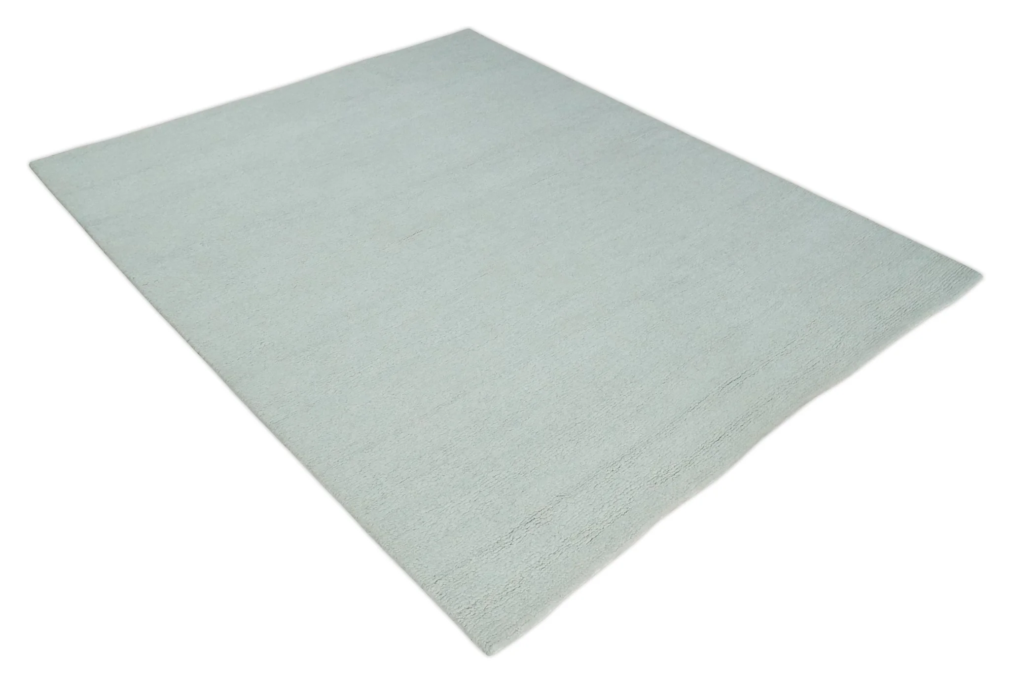 Solid plane Silver Hand Knotted 8x10 Wool Area Rug - Image 9