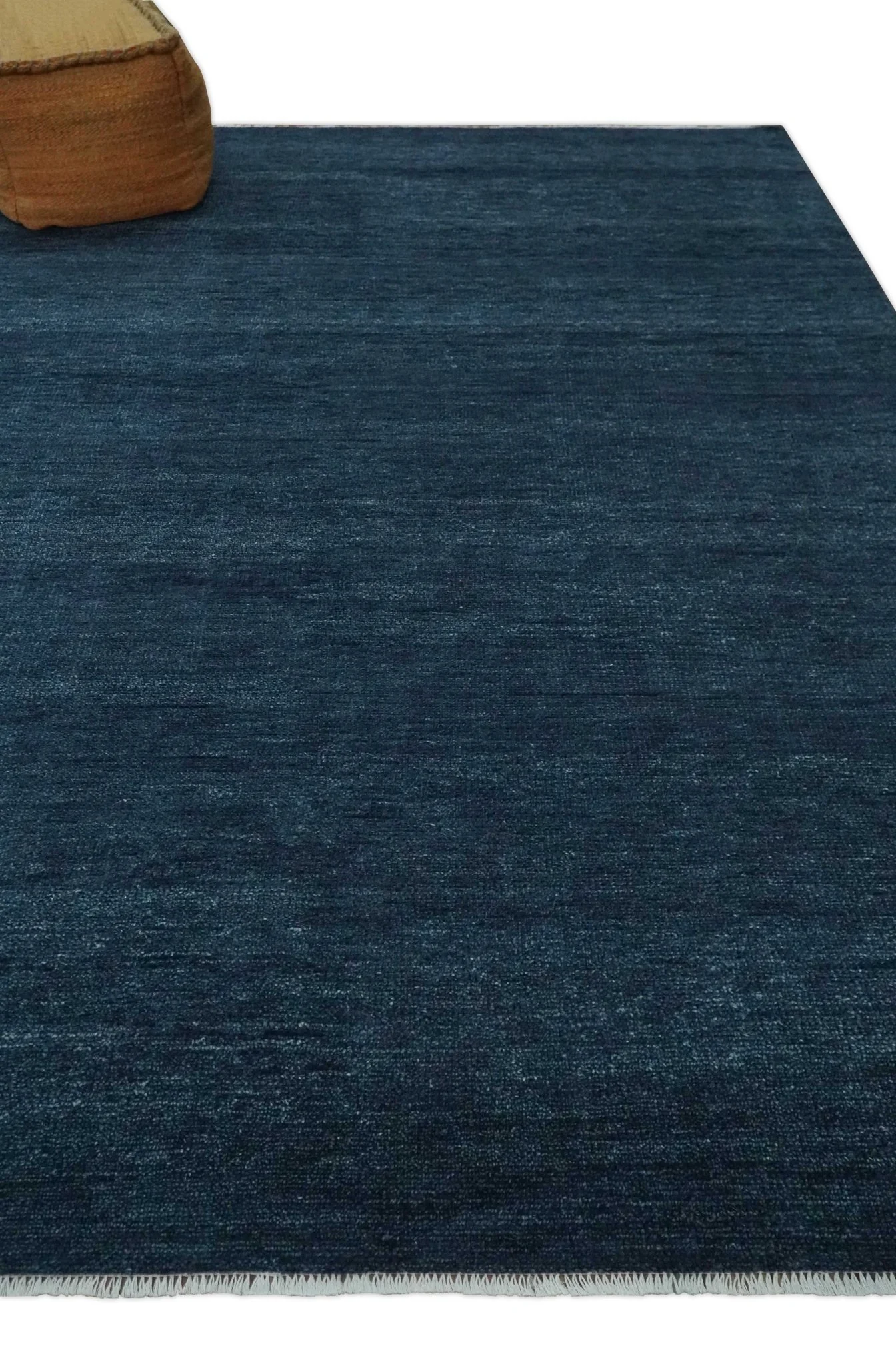 Custom Made Midnight blue Solid Hand knotted Modern wool Area Rug - Image 3