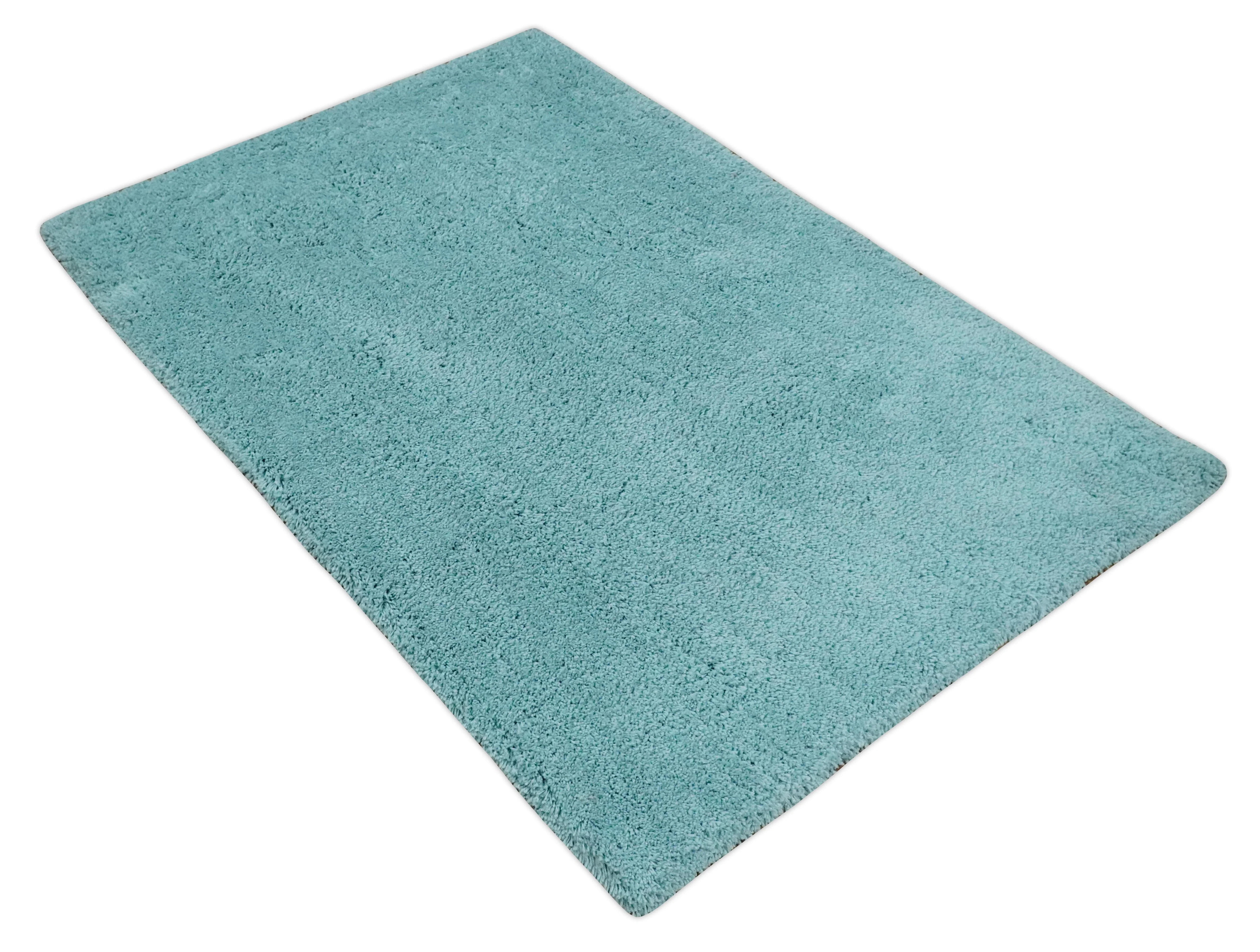 Solid Plush and Soft 3x5, 4x6 and 5x7 Hand Woven Shag Teal Area Rug - Image 9