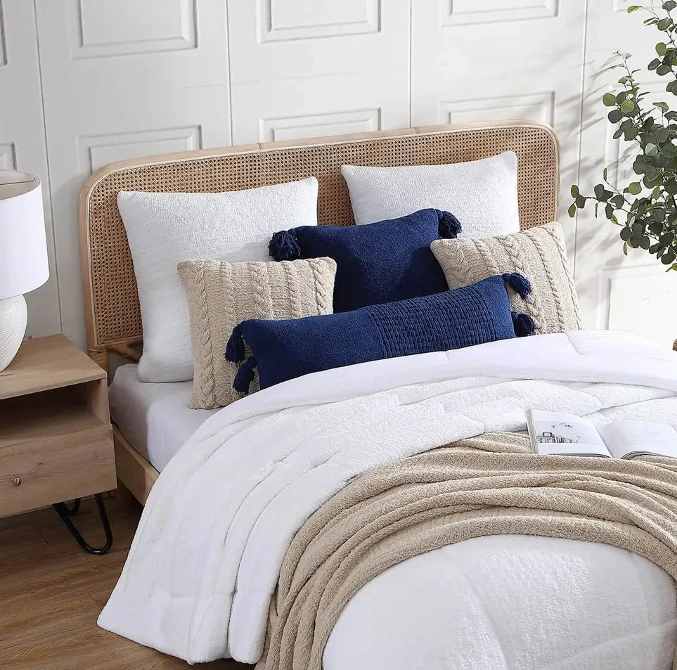 Solid Sahara Tan, Off White, Navy and Black 20x20 Inches Pom Pom Throw Pillow - Image 15