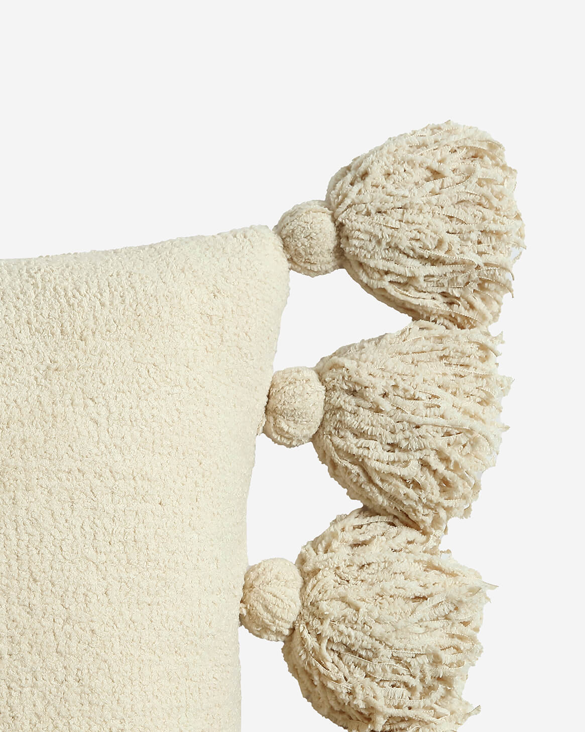 Solid Sahara Tan, Off White, Navy and Black 20x20 Inches Pom Pom Throw Pillow - Image 2