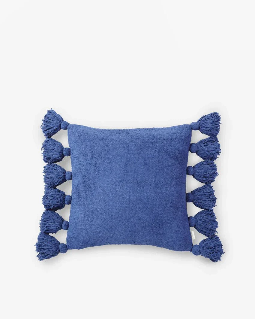 Solid Sahara Tan, Off White, Navy and Black 20x20 Inches Pom Pom Throw Pillow - Image 5