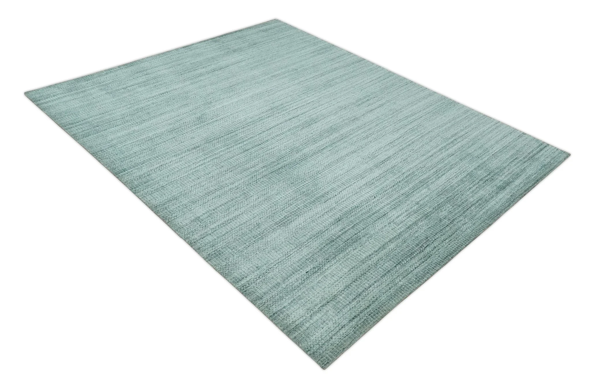 8x10 Hand Made Silver and Teal Solid Scandinavian Blended Wool Flatwoven Area Rug | KE27 - Image 10