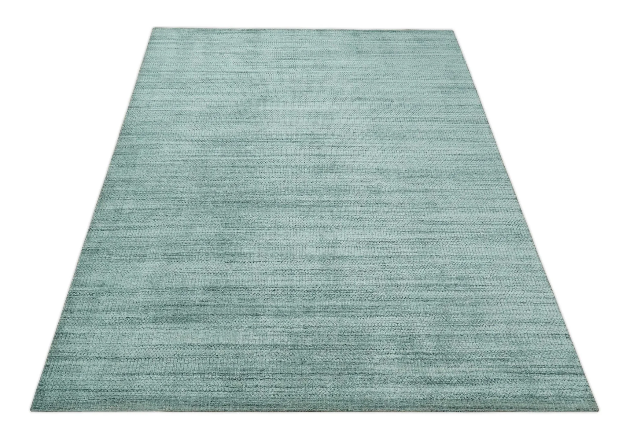 8x10 Hand Made Silver and Teal Solid Scandinavian Blended Wool Flatwoven Area Rug | KE27 - Image 11