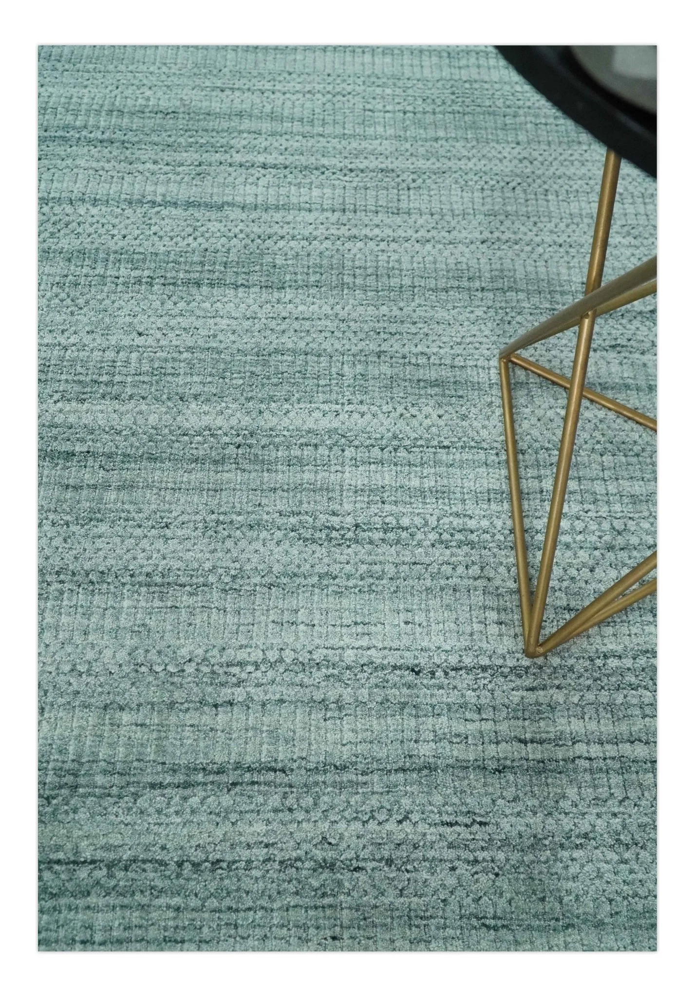 8x10 Hand Made Silver and Teal Solid Scandinavian Blended Wool Flatwoven Area Rug | KE27 - Image 2