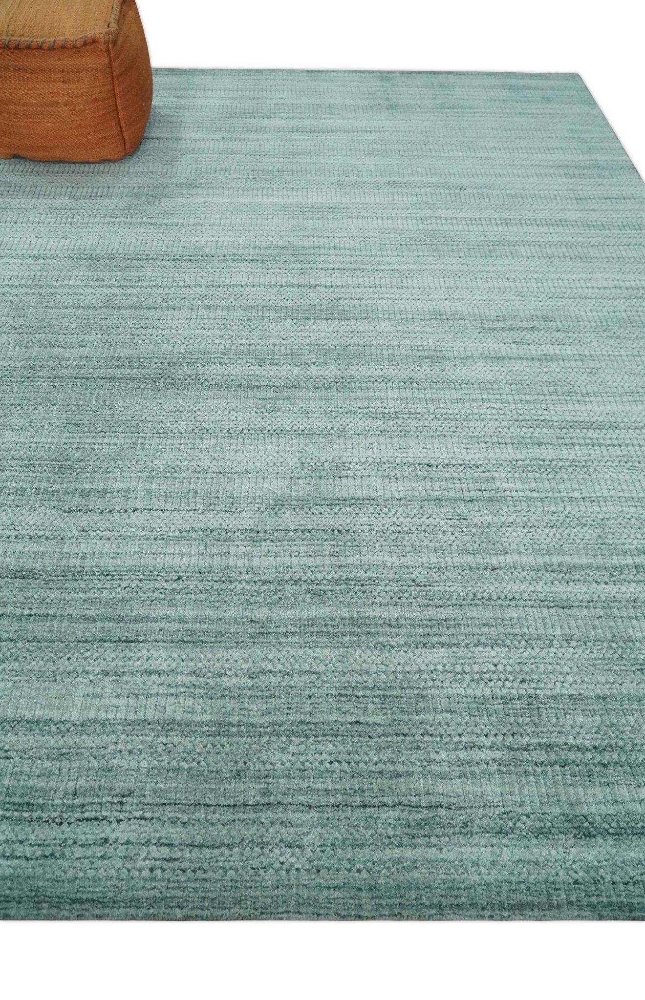 8x10 Hand Made Silver and Teal Solid Scandinavian Blended Wool Flatwoven Area Rug | KE27 - Image 3