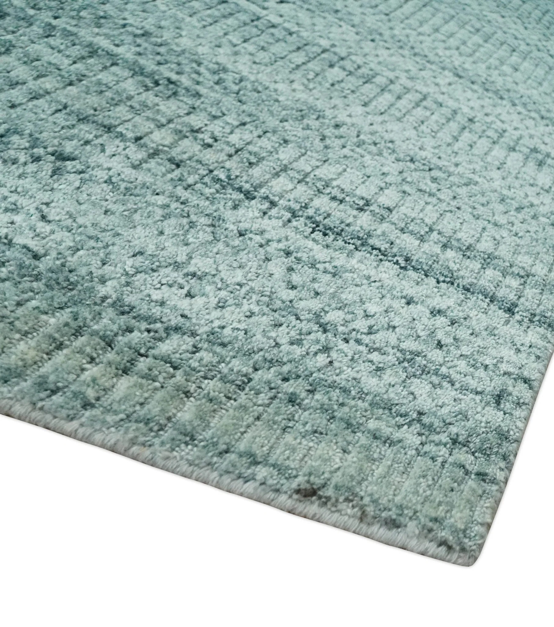 8x10 Hand Made Silver and Teal Solid Scandinavian Blended Wool Flatwoven Area Rug | KE27 - Image 5