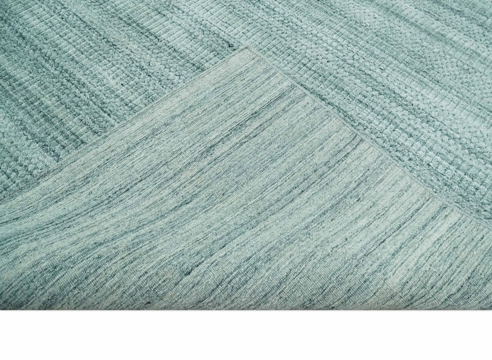 8x10 Hand Made Silver and Teal Solid Scandinavian Blended Wool Flatwoven Area Rug | KE27 - Image 7