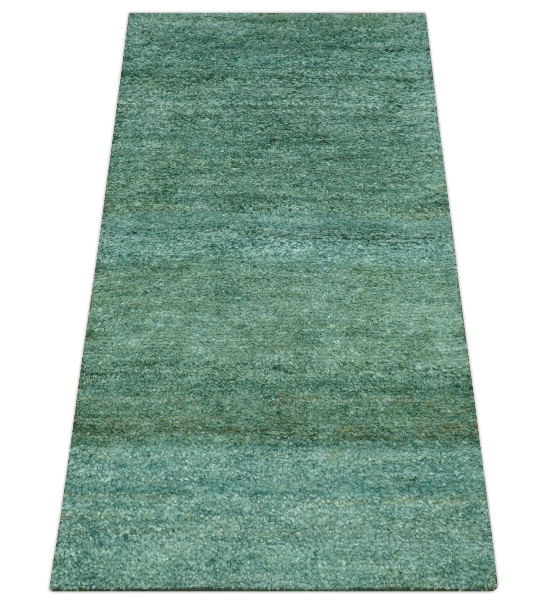 Solid Green Hand knotted Contemporary Custom Made wool Area Rug - Image 10