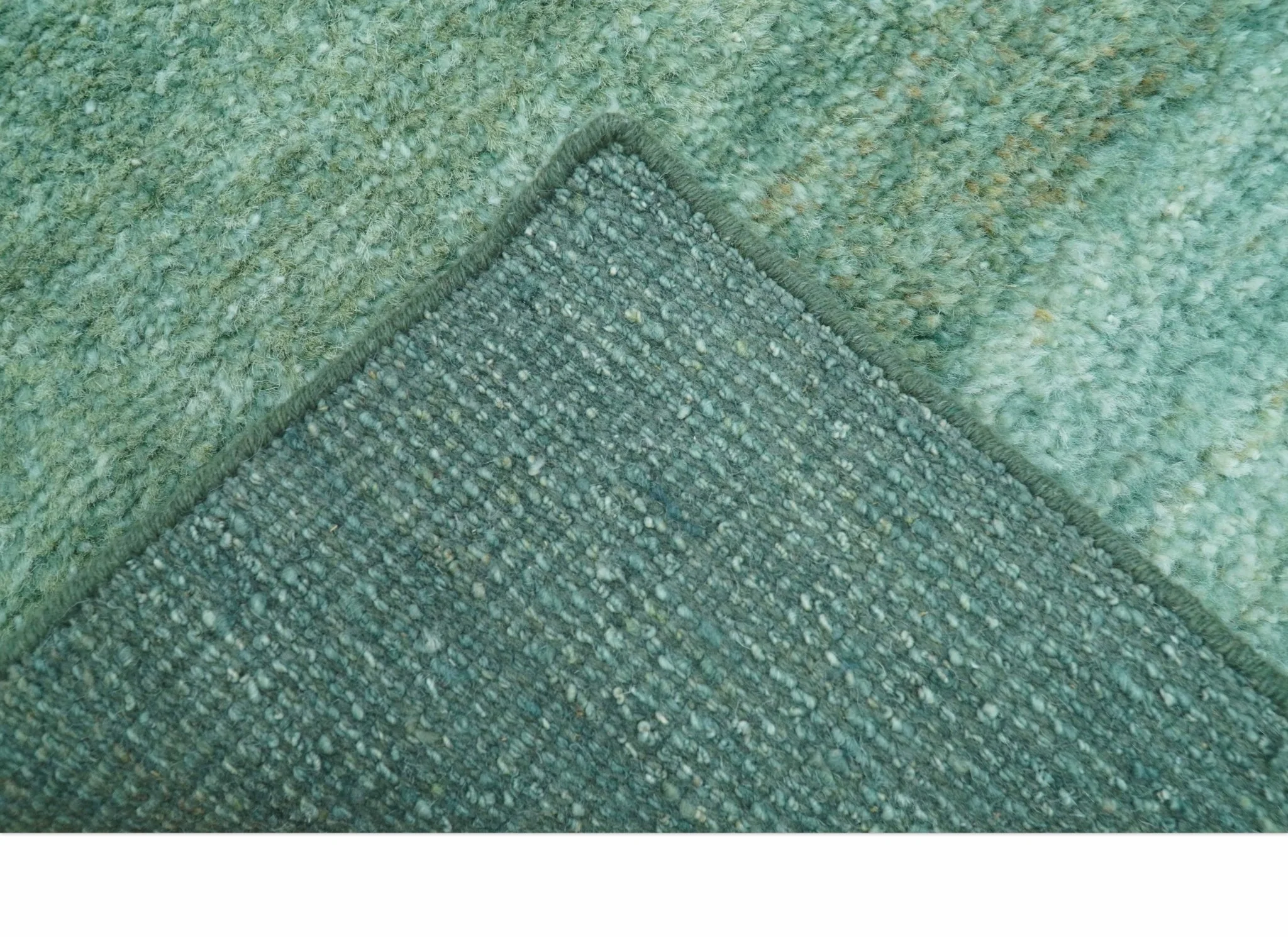 Solid Green Hand knotted Contemporary Custom Made wool Area Rug - Image 7
