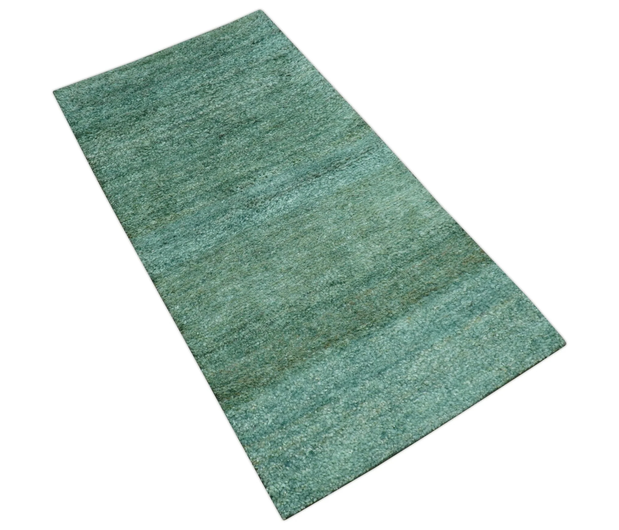 Solid Green Hand knotted Contemporary Custom Made wool Area Rug - Image 9